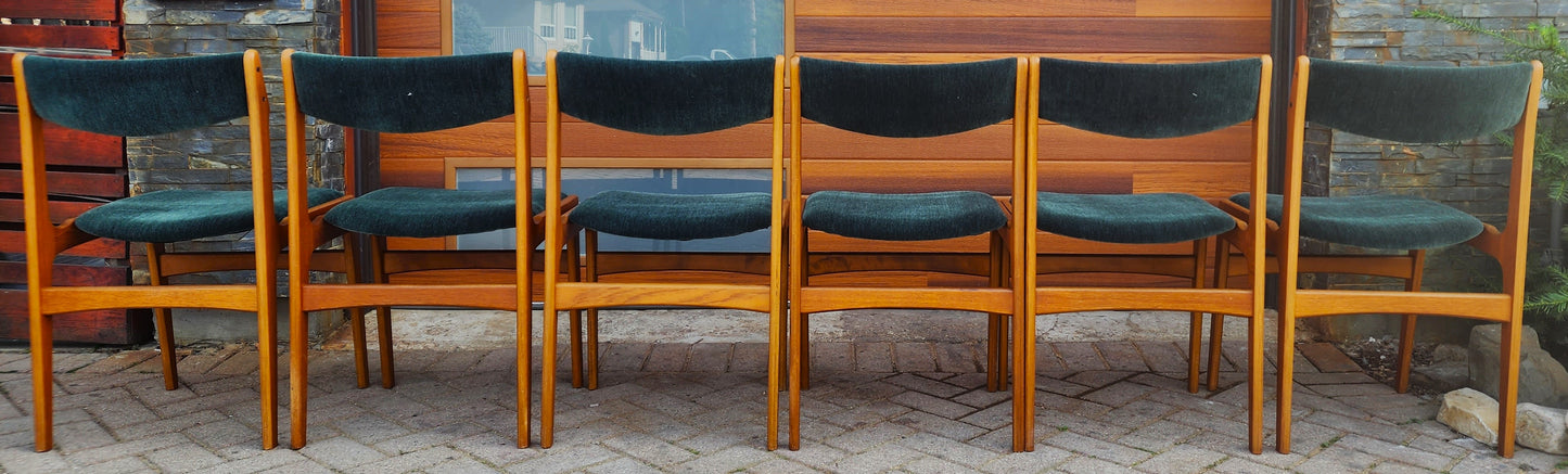 6 RESTORED REUPHOLSTERED in wool mohair Danish Mid Century Modern Teak Chairs by Erik Buch
