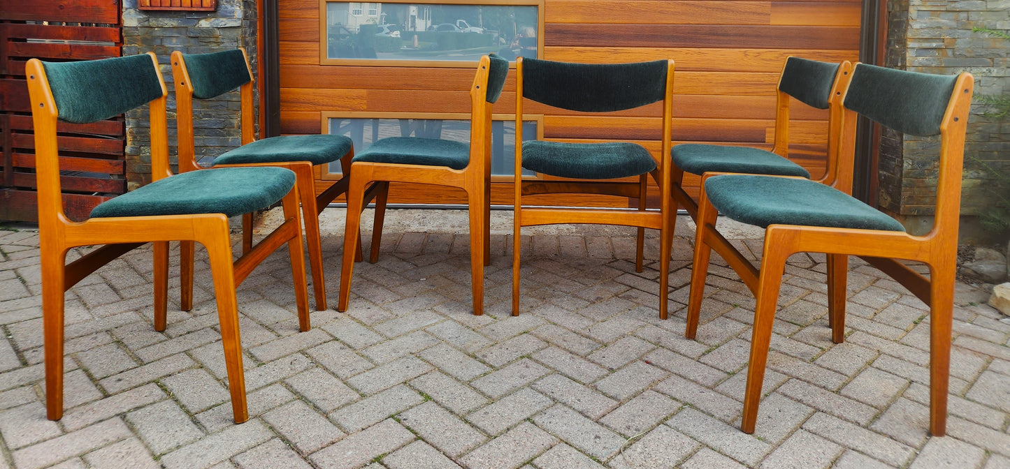 6 RESTORED REUPHOLSTERED in wool mohair Danish Mid Century Modern Teak Chairs by Erik Buch