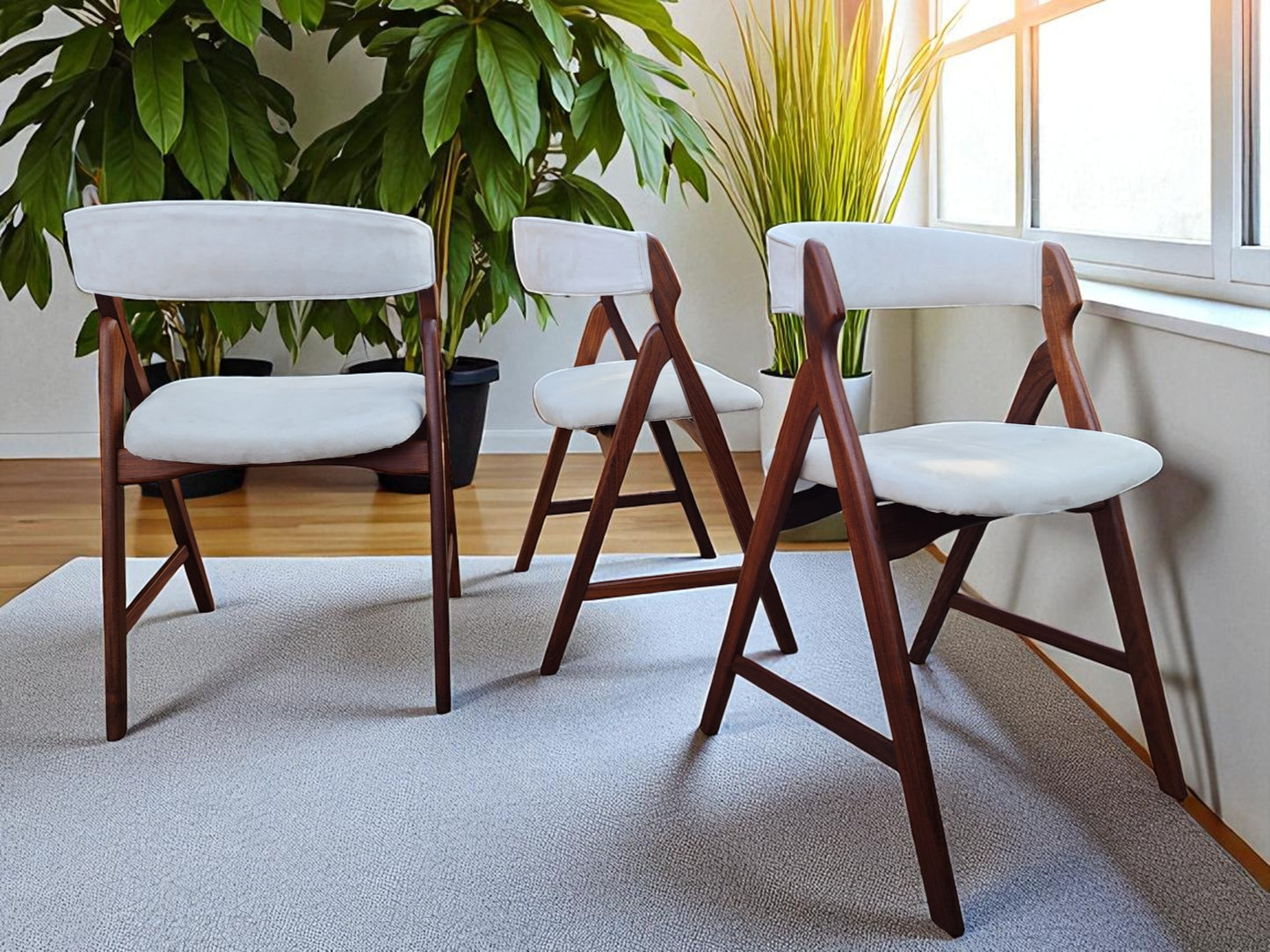 6 REFINISHED Danish Mid Century Modern Teak A -frame Chairs by TH Harlev