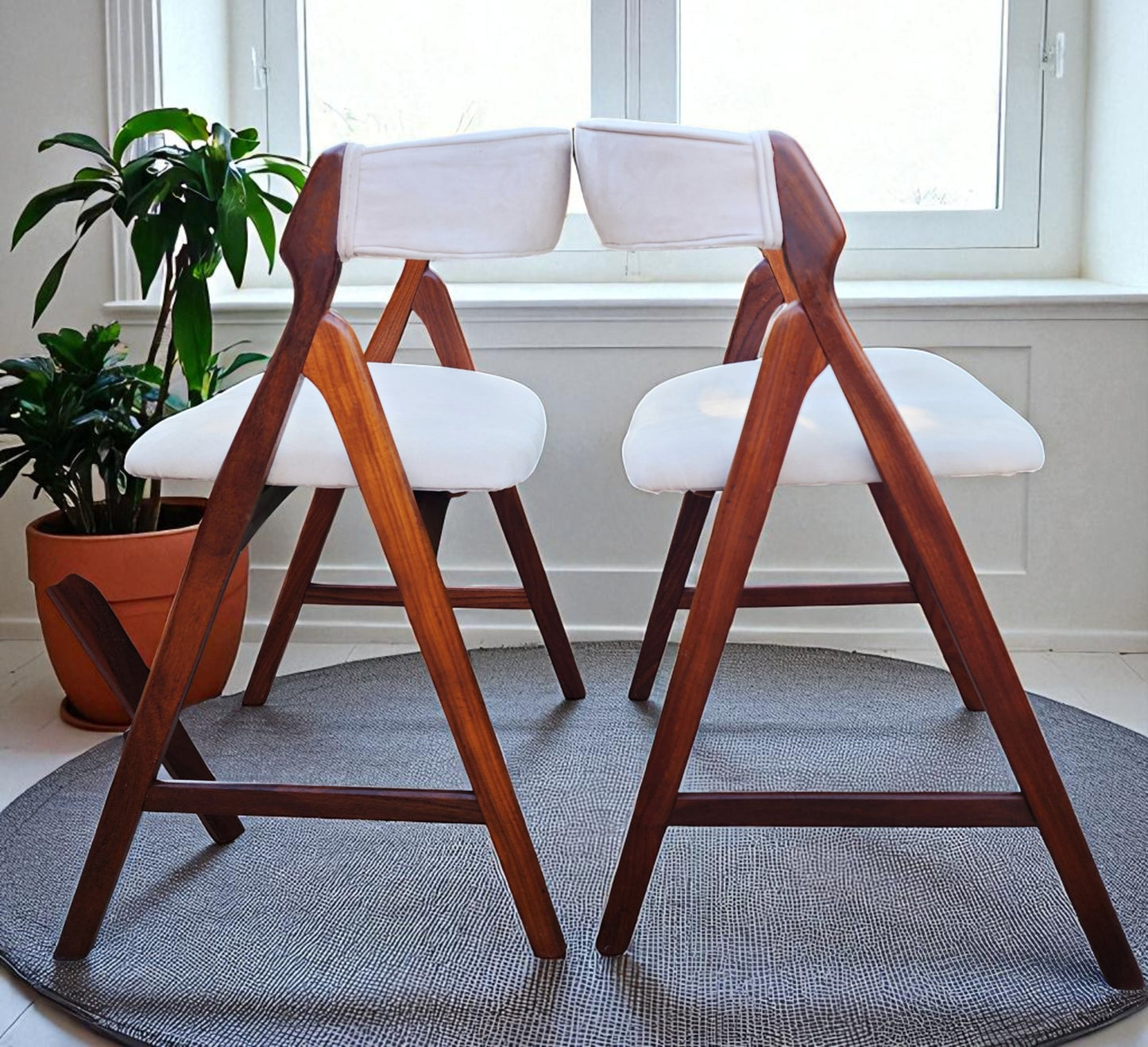 6 REFINISHED Danish Mid Century Modern Teak A -frame Chairs by TH Harlev