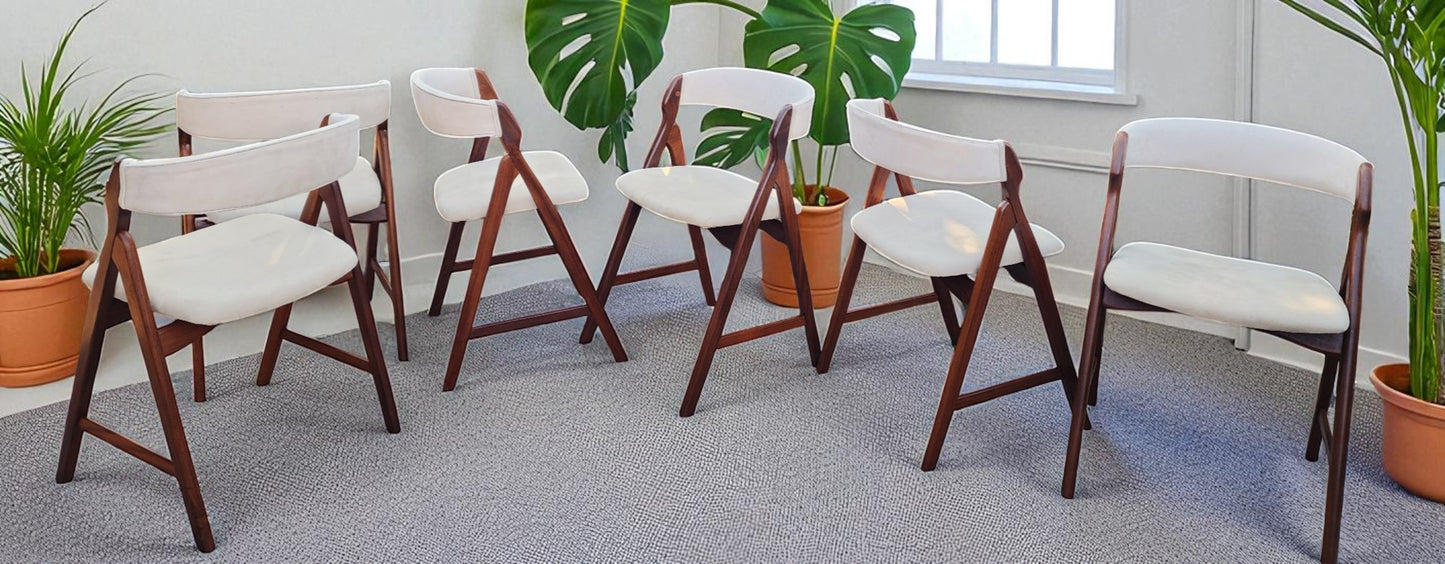 6 REFINISHED Danish Mid Century Modern Teak A -frame Chairs by TH Harlev