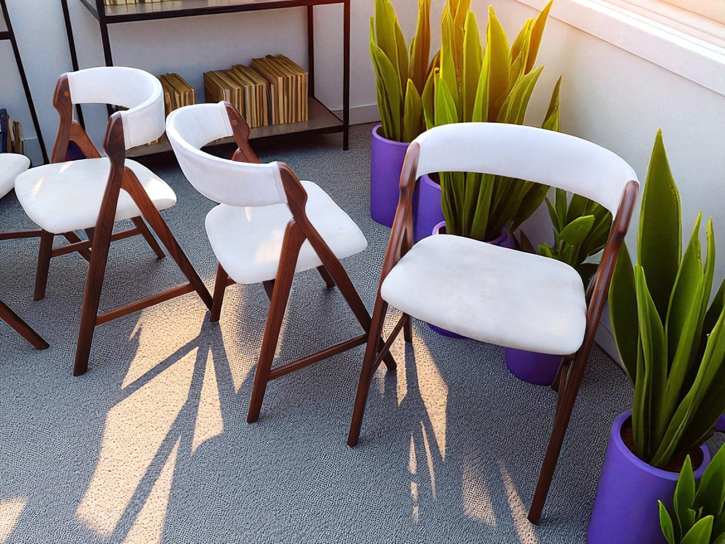 6 REFINISHED Danish Mid Century Modern Teak A -frame Chairs by TH Harlev