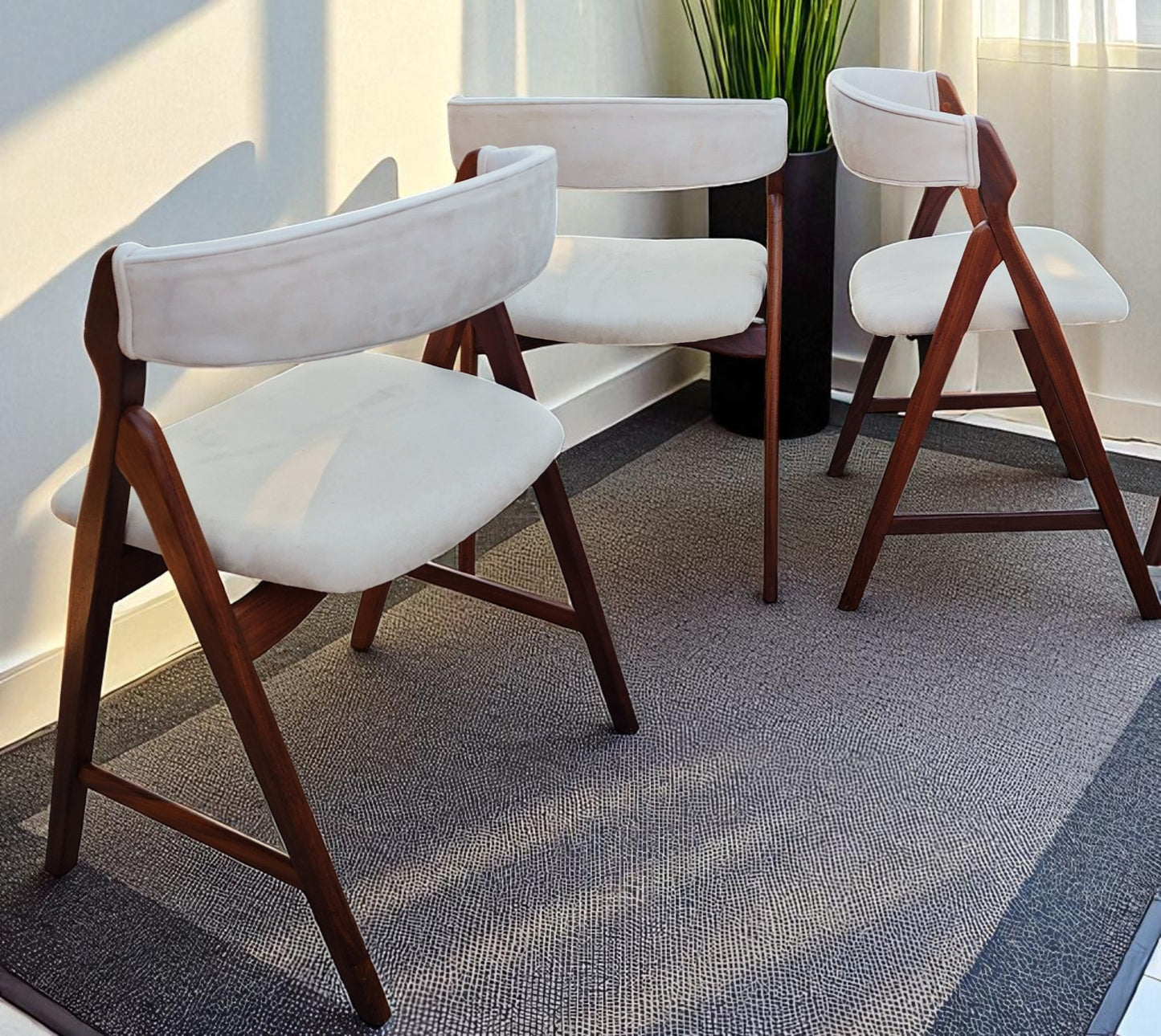 6 REFINISHED Danish Mid Century Modern Teak A -frame Chairs by TH Harlev