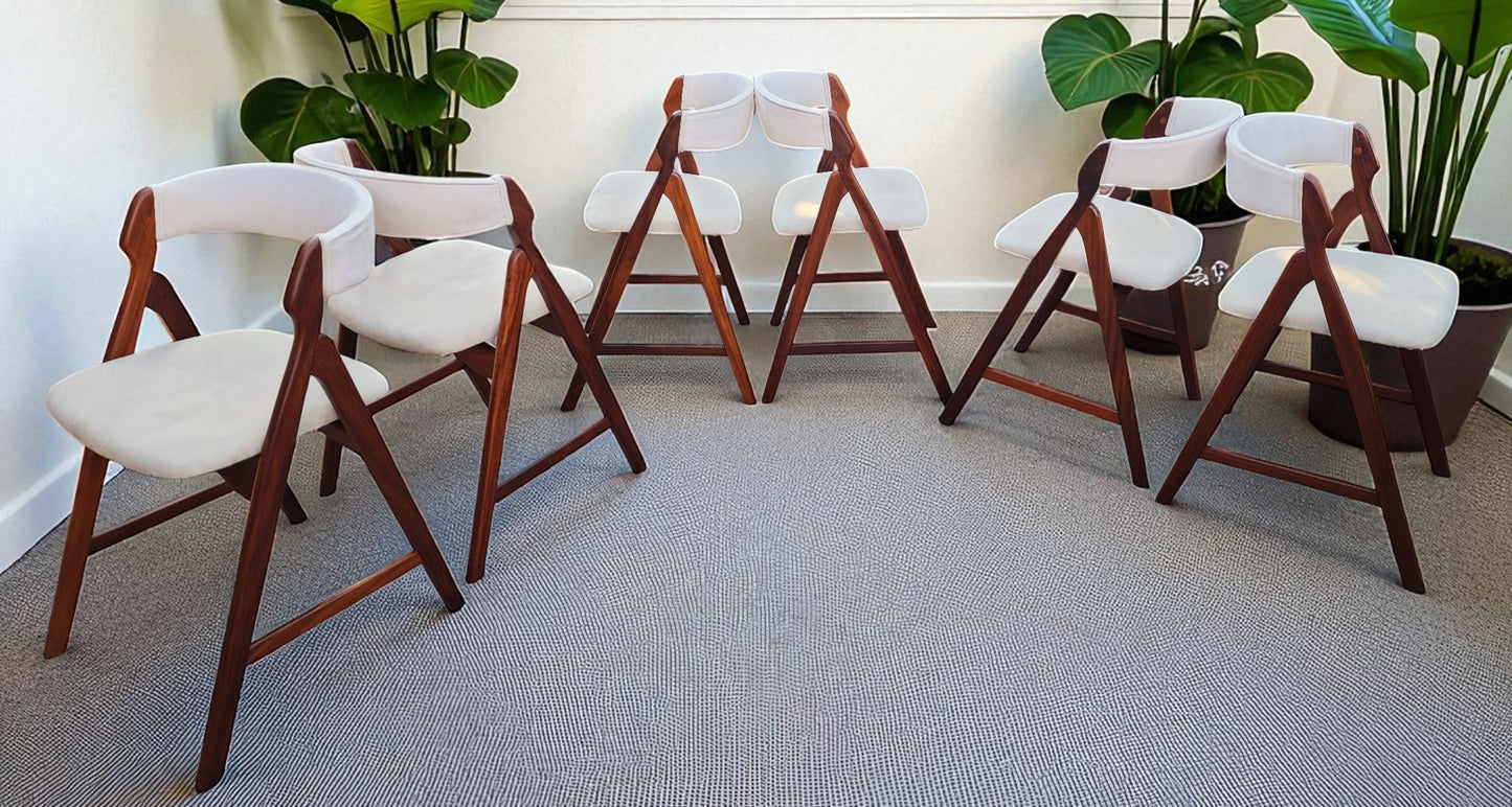 6 REFINISHED Danish Mid Century Modern Teak A -frame Chairs by TH Harlev