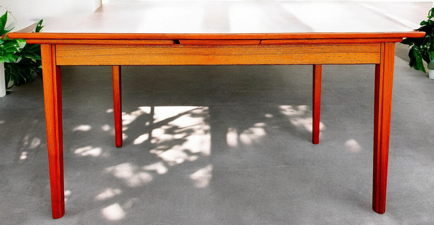 REFINISHED Danish MCM Teak Table Draw Leaf Surfboard Shape by DYRLUND 59"-102"