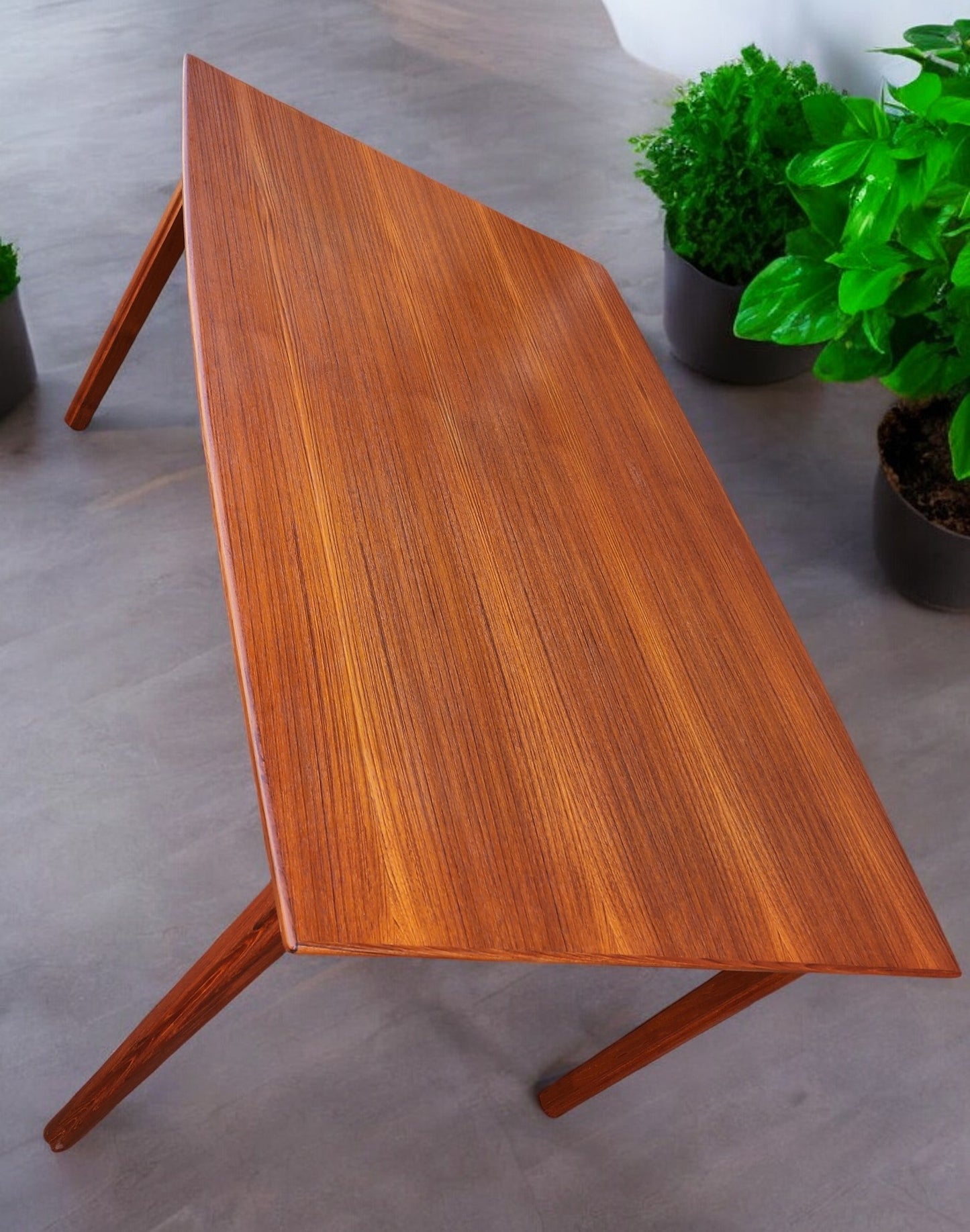 REFINISHED Danish MCM Teak Table Draw Leaf Surfboard Shape by DYRLUND 59"-102"