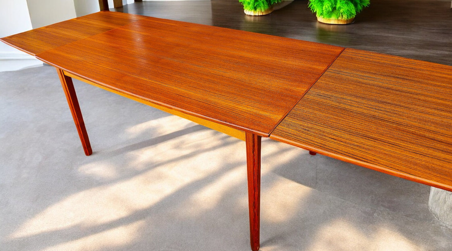 REFINISHED Danish MCM Teak Table Draw Leaf Surfboard Shape by DYRLUND 59"-102"