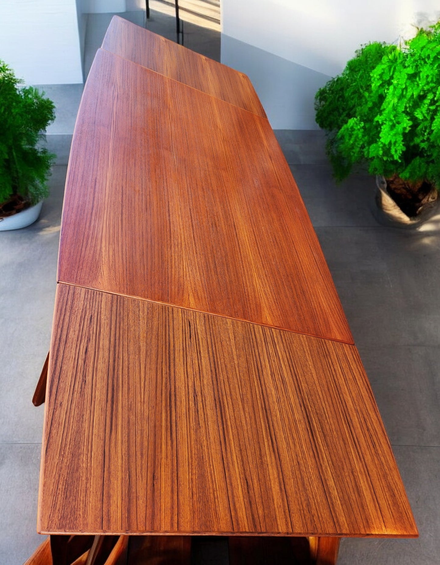 REFINISHED Danish MCM Teak Table Draw Leaf Surfboard Shape by DYRLUND 59"-102"