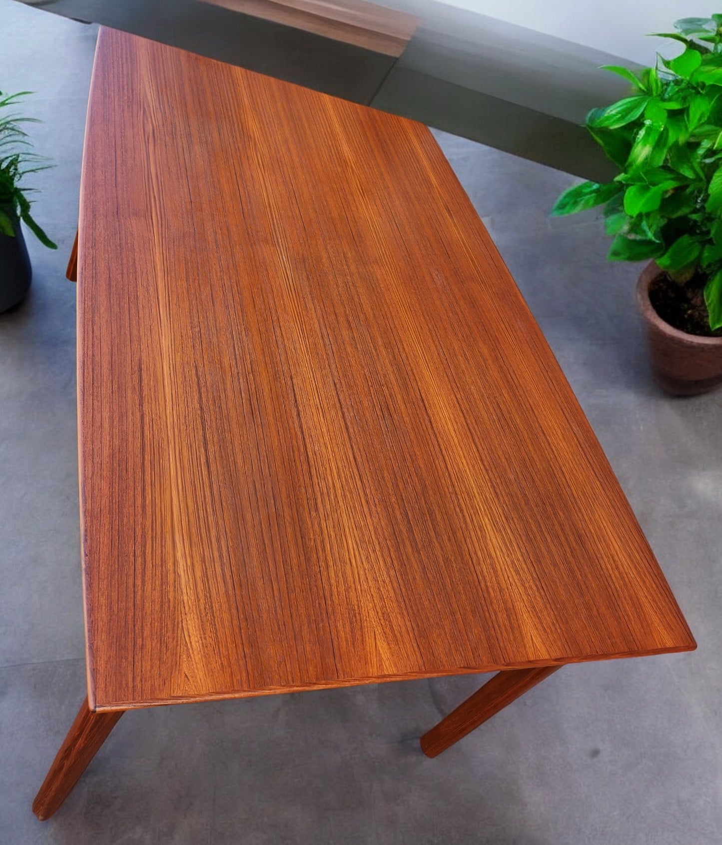 REFINISHED Danish MCM Teak Table Draw Leaf Surfboard Shape by DYRLUND 59"-102"
