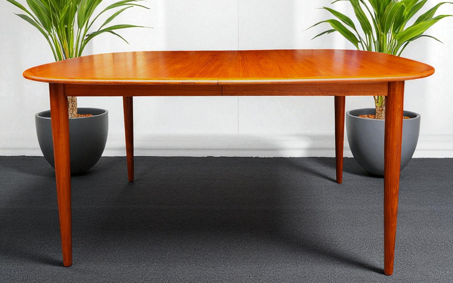 REFINISHED Danish MCM Teak Table w 2 Leaves Selfstoring 59.5"-98"