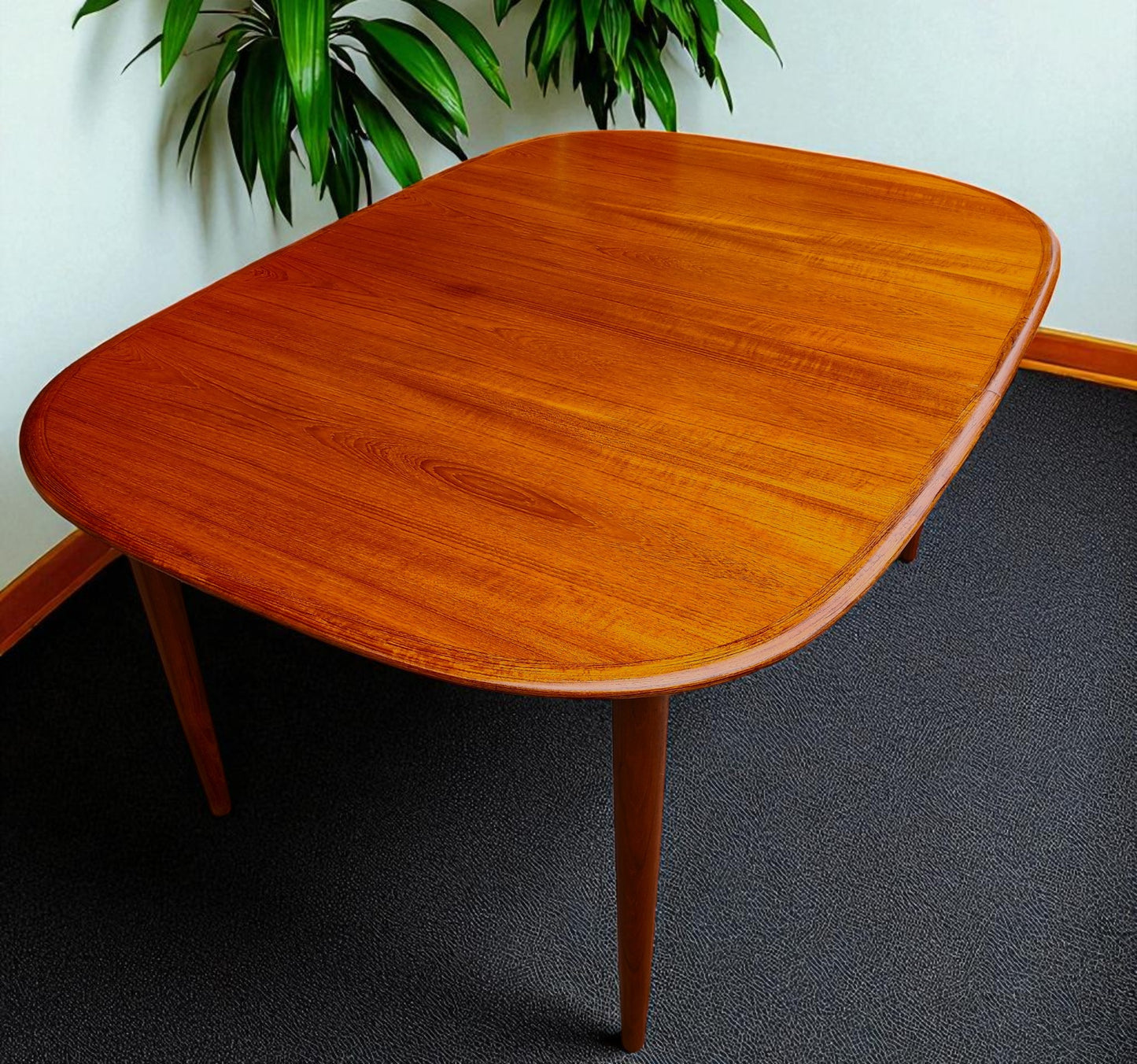 REFINISHED Danish MCM Teak Table w 2 Leaves Selfstoring 59.5"-98"