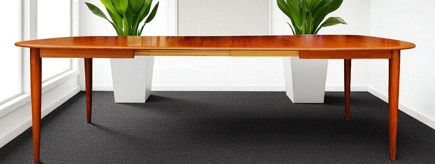 REFINISHED Danish MCM Teak Table w 2 Leaves Selfstoring 59.5"-98"