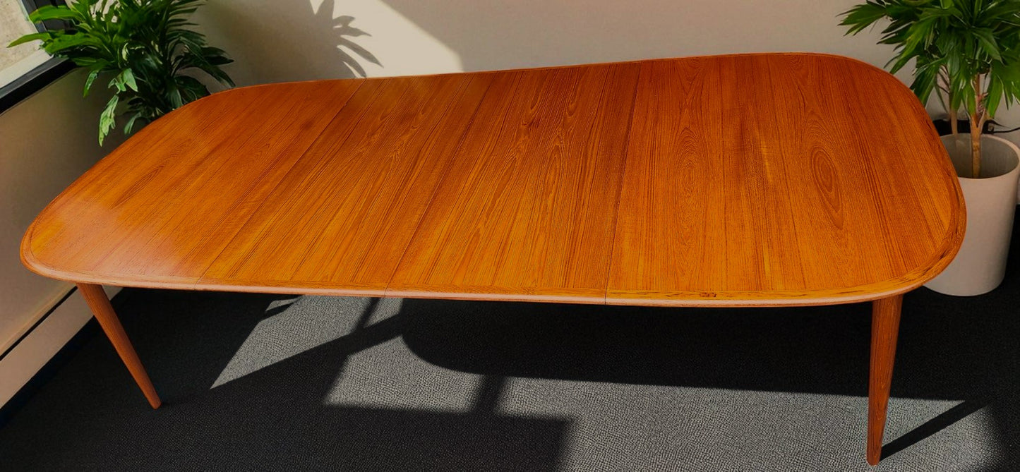 REFINISHED Danish MCM Teak Table w 2 Leaves Selfstoring 59.5"-98"