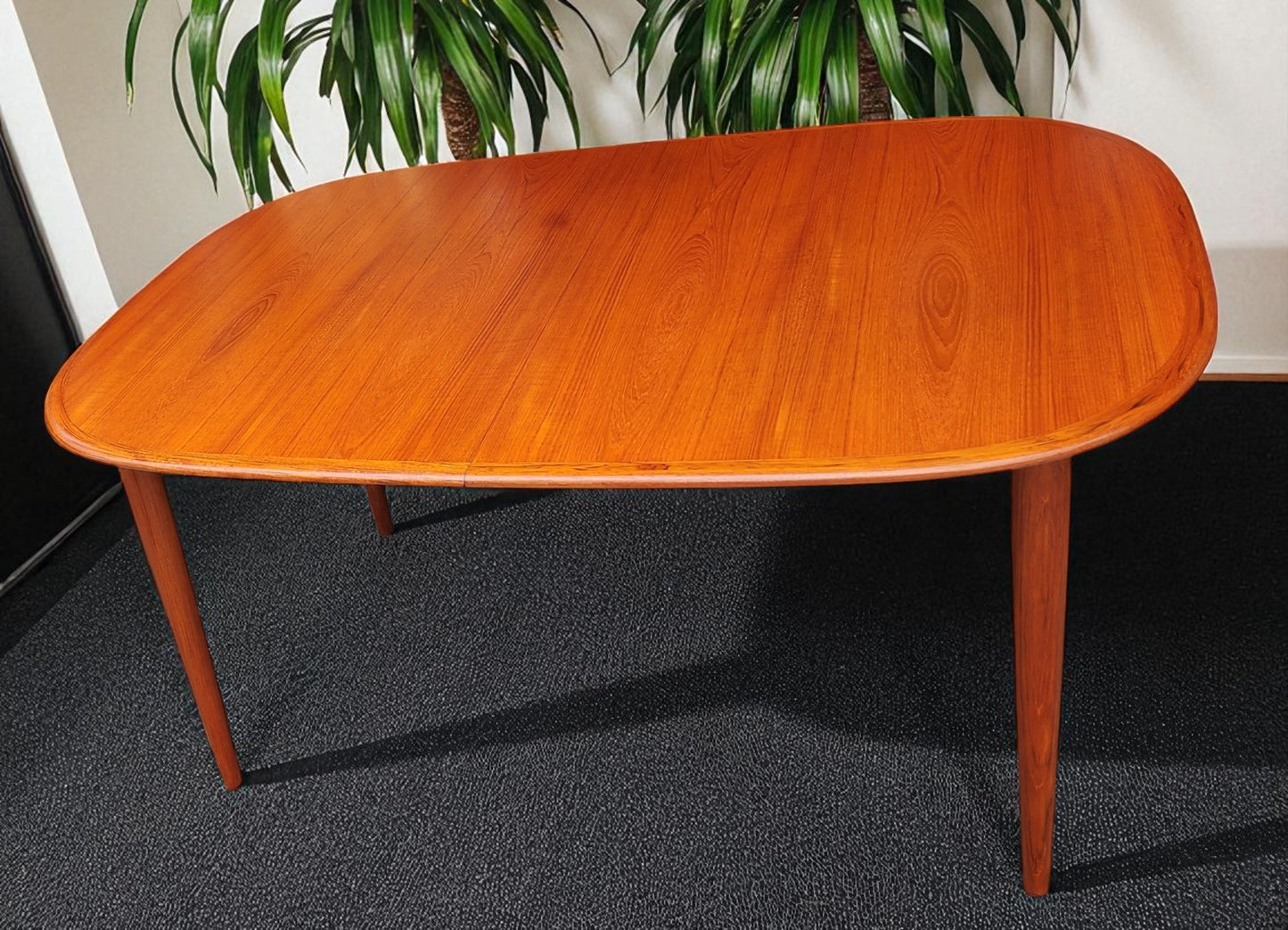 REFINISHED Danish MCM Teak Table w 2 Leaves Selfstoring 59.5"-98"