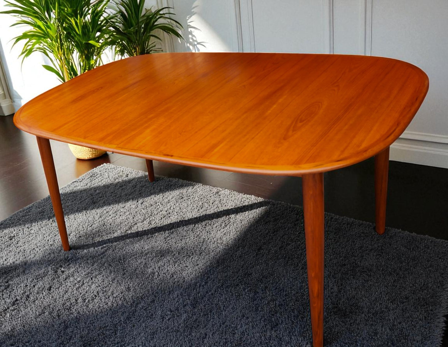 REFINISHED Danish MCM Teak Table w 2 Leaves Selfstoring 59.5"-98"