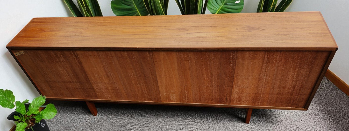 RESTORED Danish MCM Teak Console by Svend Aage Larsen 65"w finished back