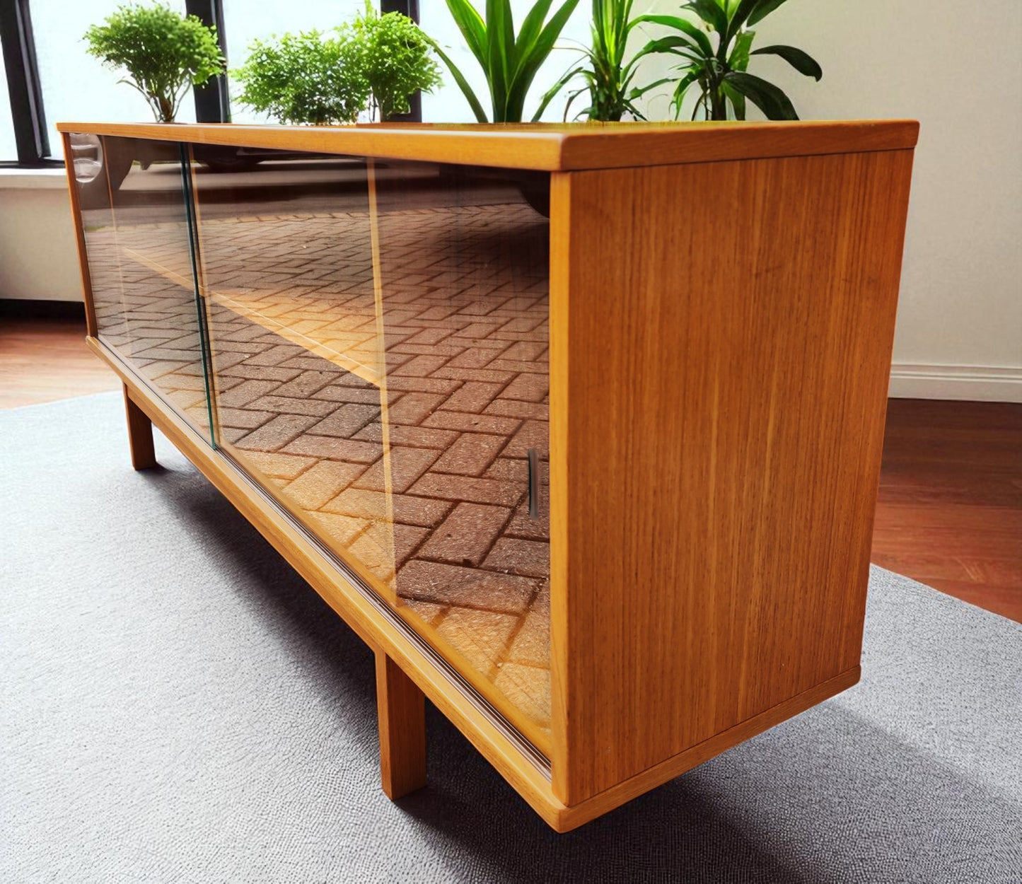 RESTORED Danish MCM Teak Console by Svend Aage Larsen 65"w finished back