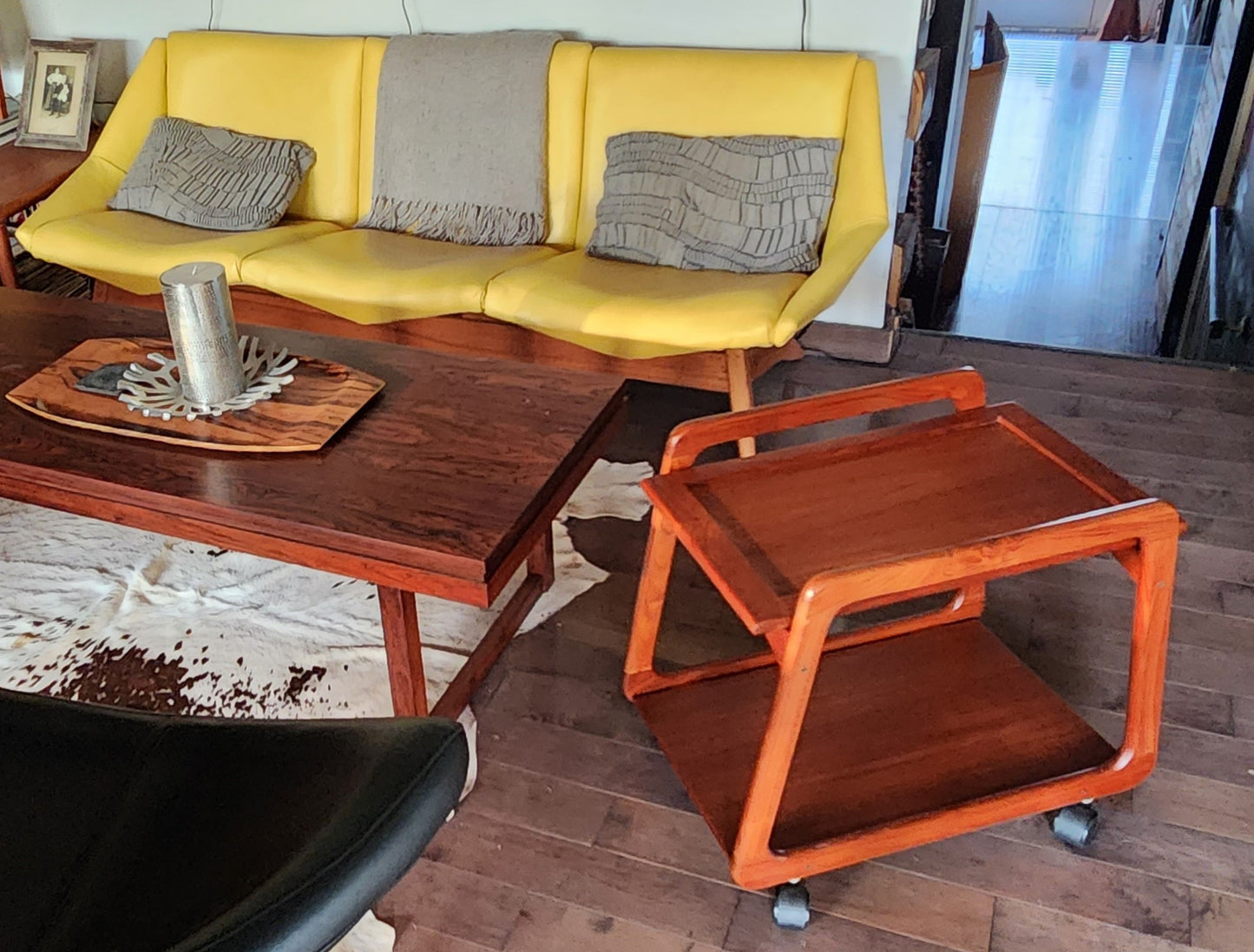 REFINISHED Danish Mid Century Modern Teak Reversible Tray Top Bar Cart by Sika Mobler