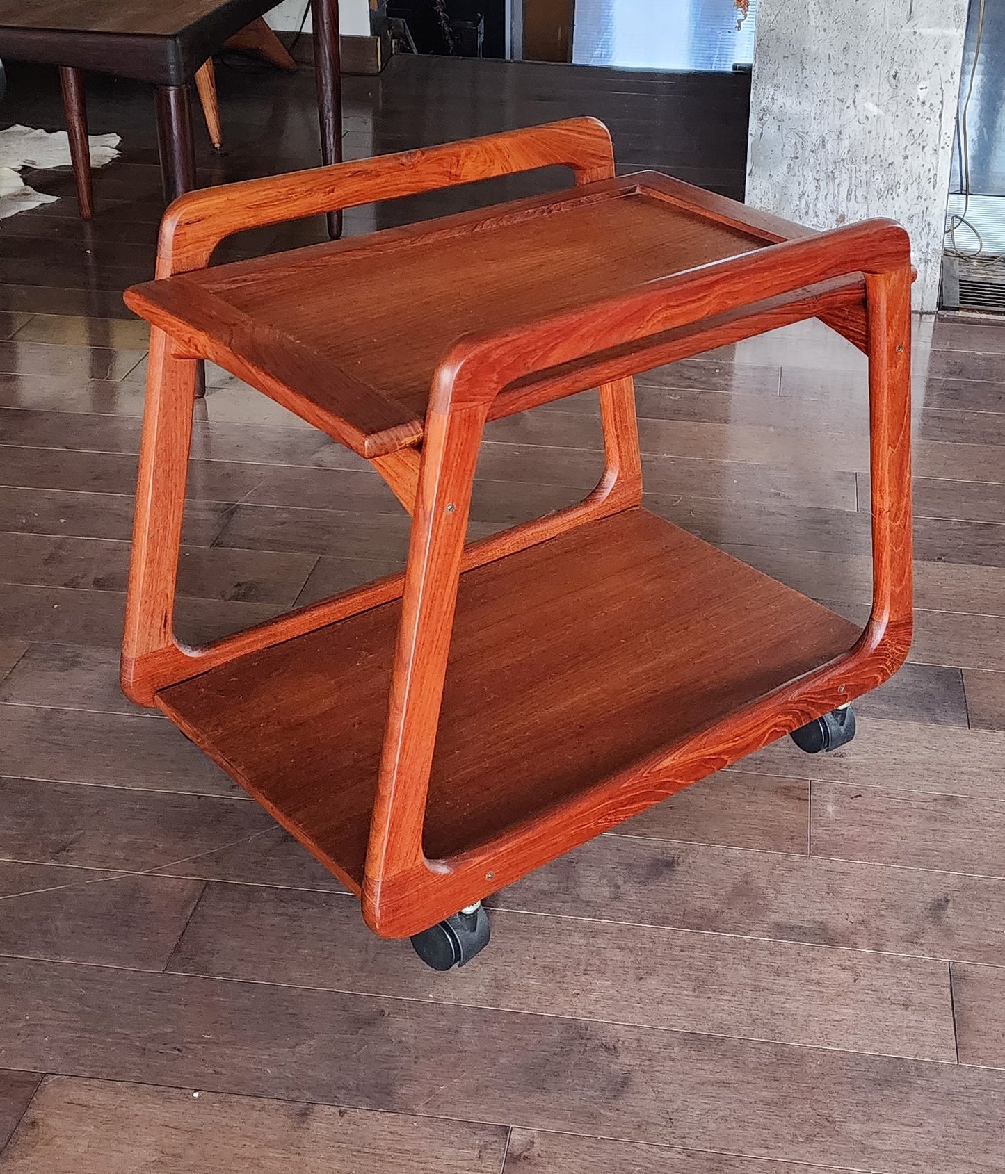 REFINISHED Danish Mid Century Modern Teak Reversible Tray Top Bar Cart by Sika Mobler