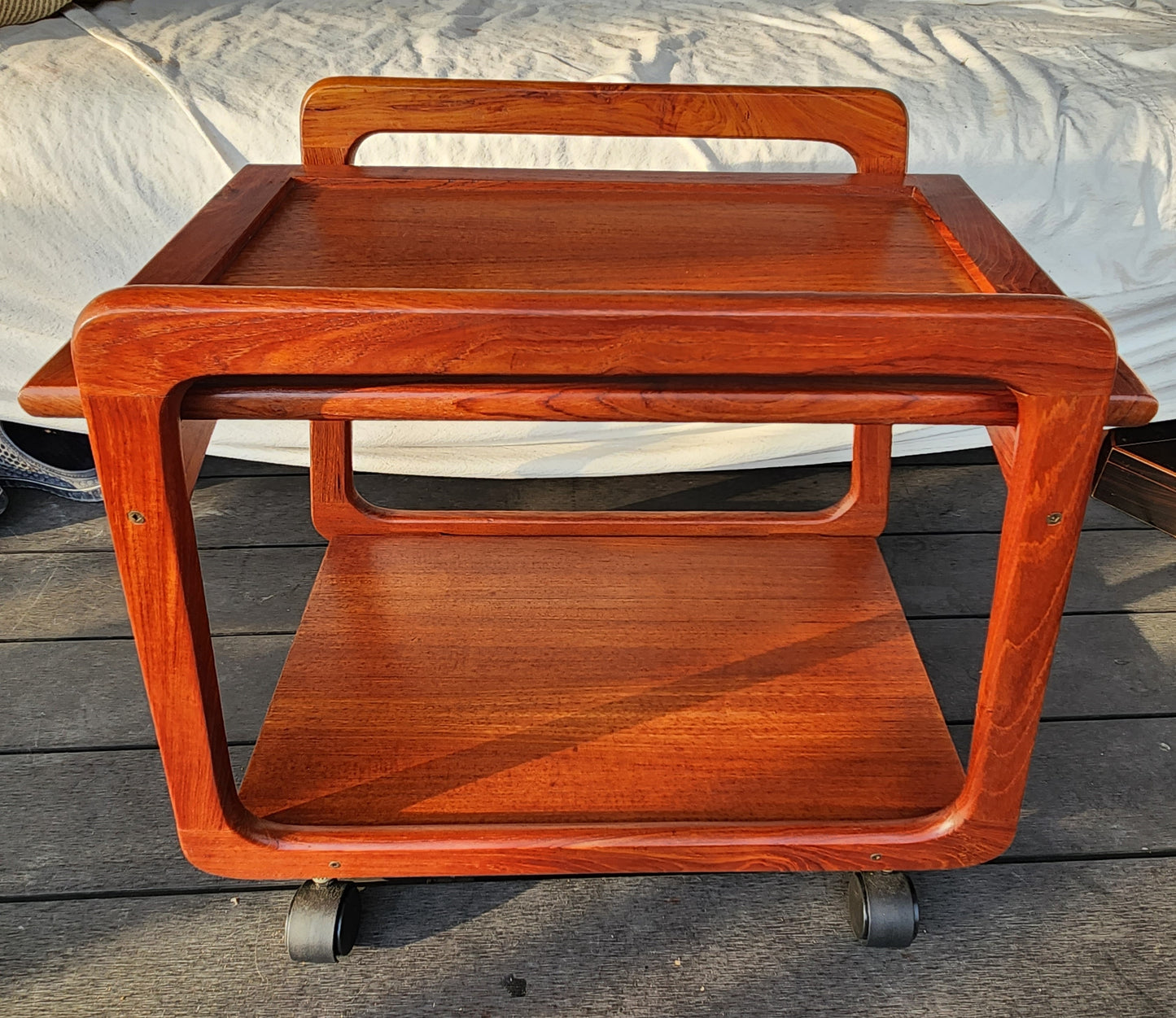 REFINISHED Danish Mid Century Modern Teak Reversible Tray Top Bar Cart by Sika Mobler