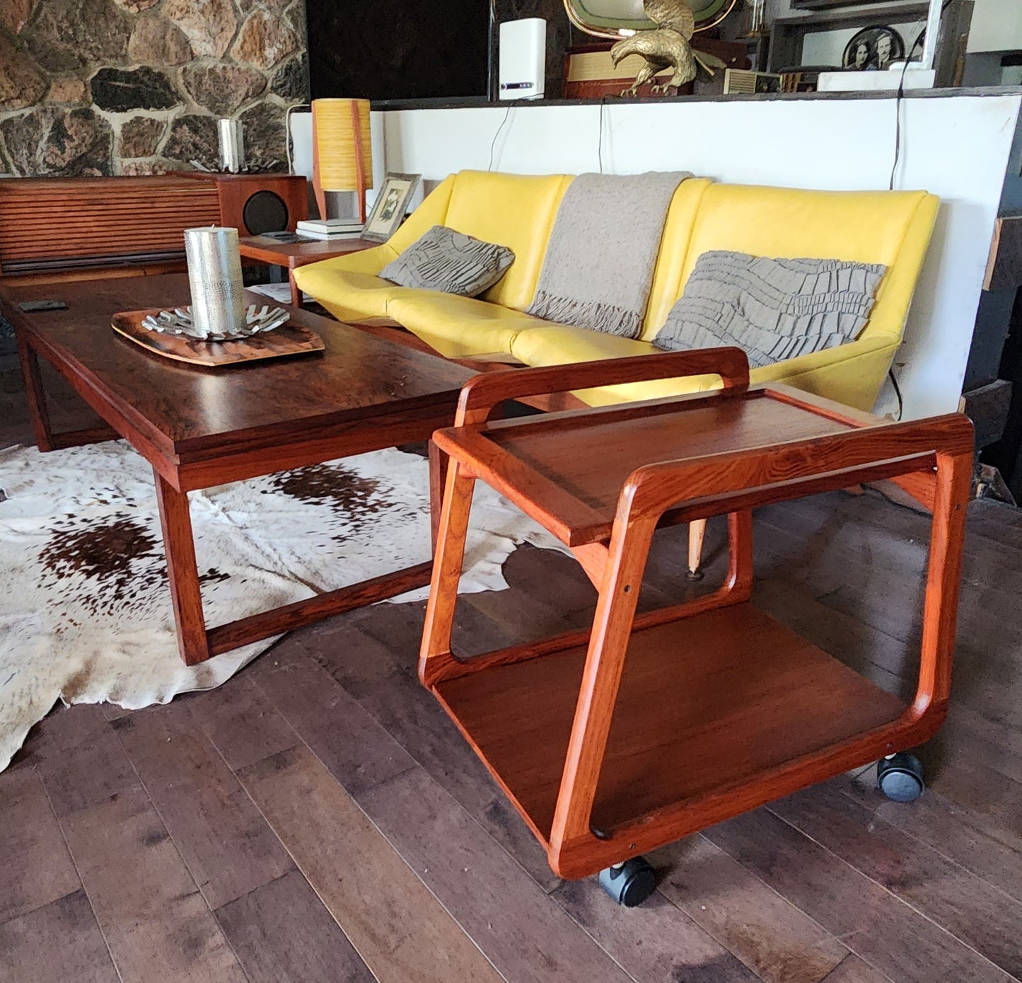 REFINISHED Danish Mid Century Modern Teak Reversible Tray Top Bar Cart by Sika Mobler
