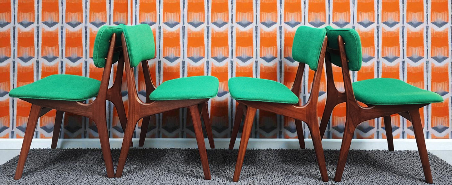 4 REUPHOLSTERED Danish Mid Century Modern Teak Chairs by Arne Hovmand Olsen