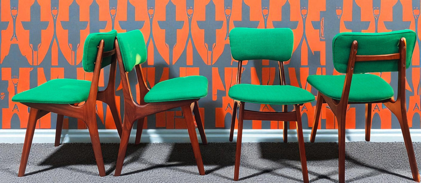 4 REUPHOLSTERED Danish Mid Century Modern Teak Chairs by Arne Hovmand Olsen