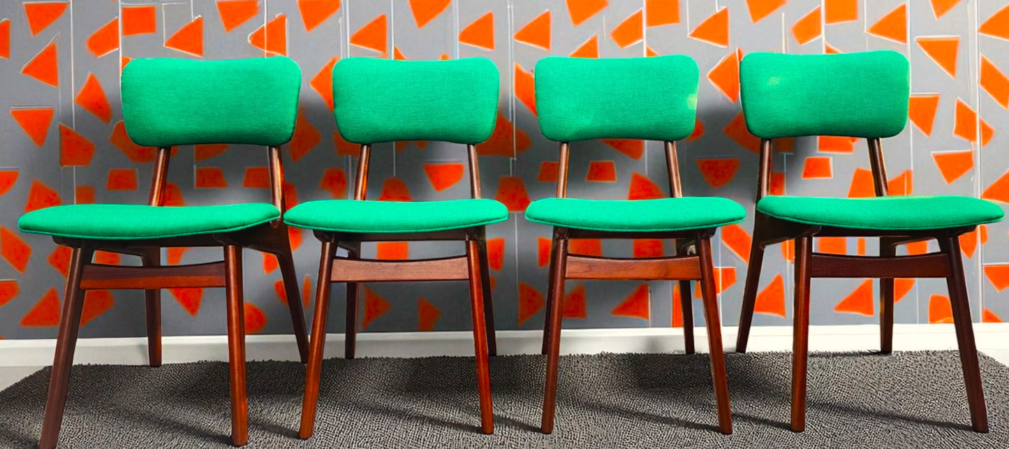 4 REUPHOLSTERED Danish Mid Century Modern Teak Chairs by Arne Hovmand Olsen