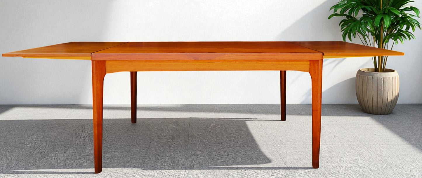 REFINISHED Danish MCM Teak Draw Leaf Table by H. Kjaernulf 55" - 94.5"