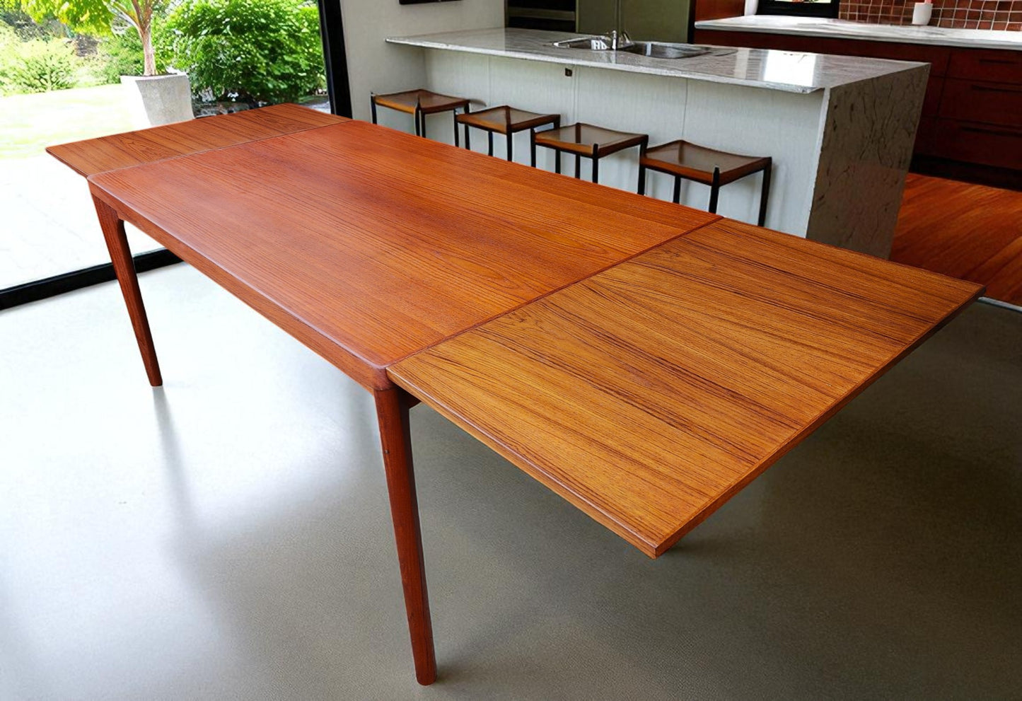 REFINISHED Danish MCM Teak Draw Leaf Table by H. Kjaernulf 65" - 104"
