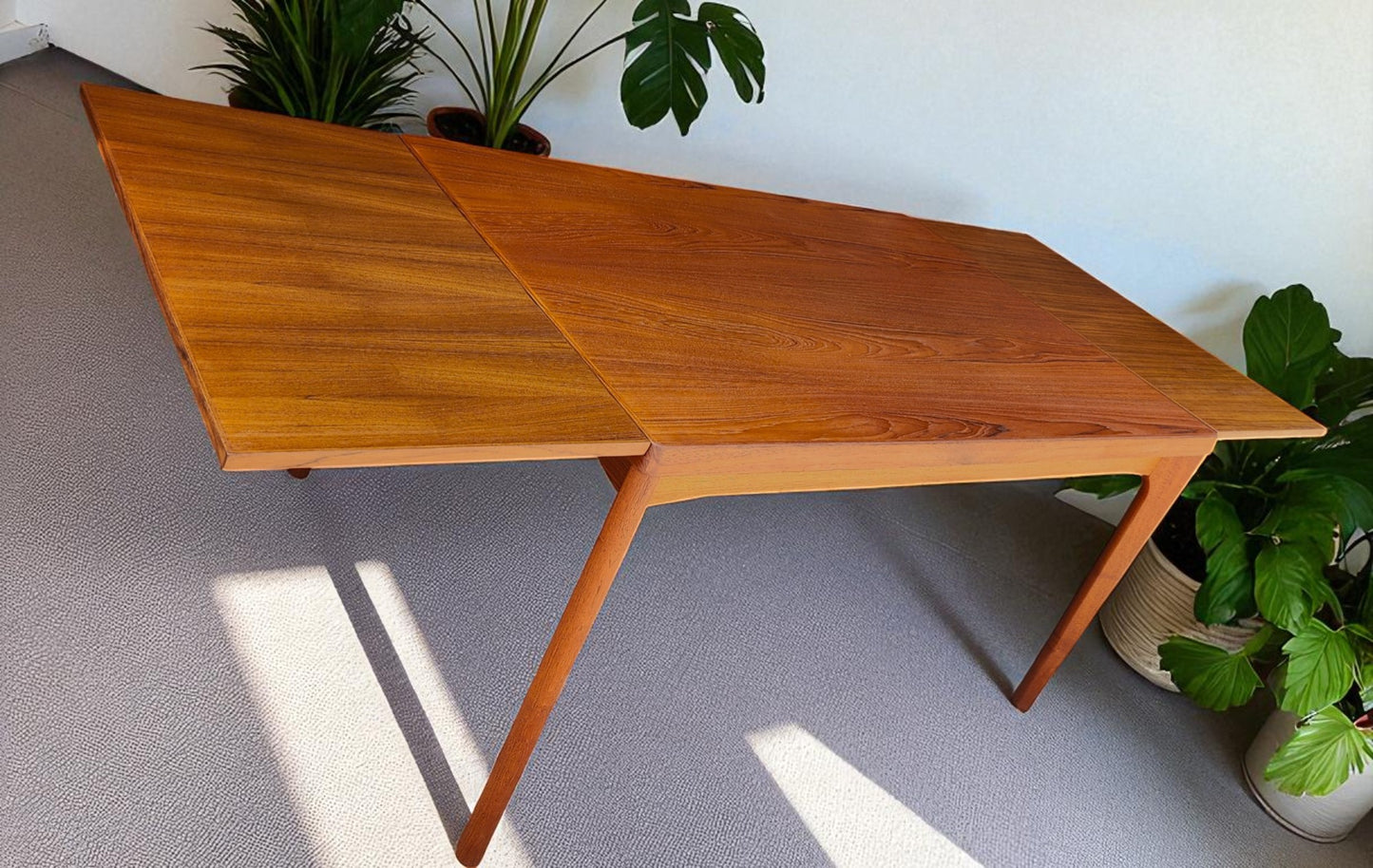 REFINISHED Danish MCM Teak Draw Leaf Table by H. Kjaernulf 55" - 94.5"