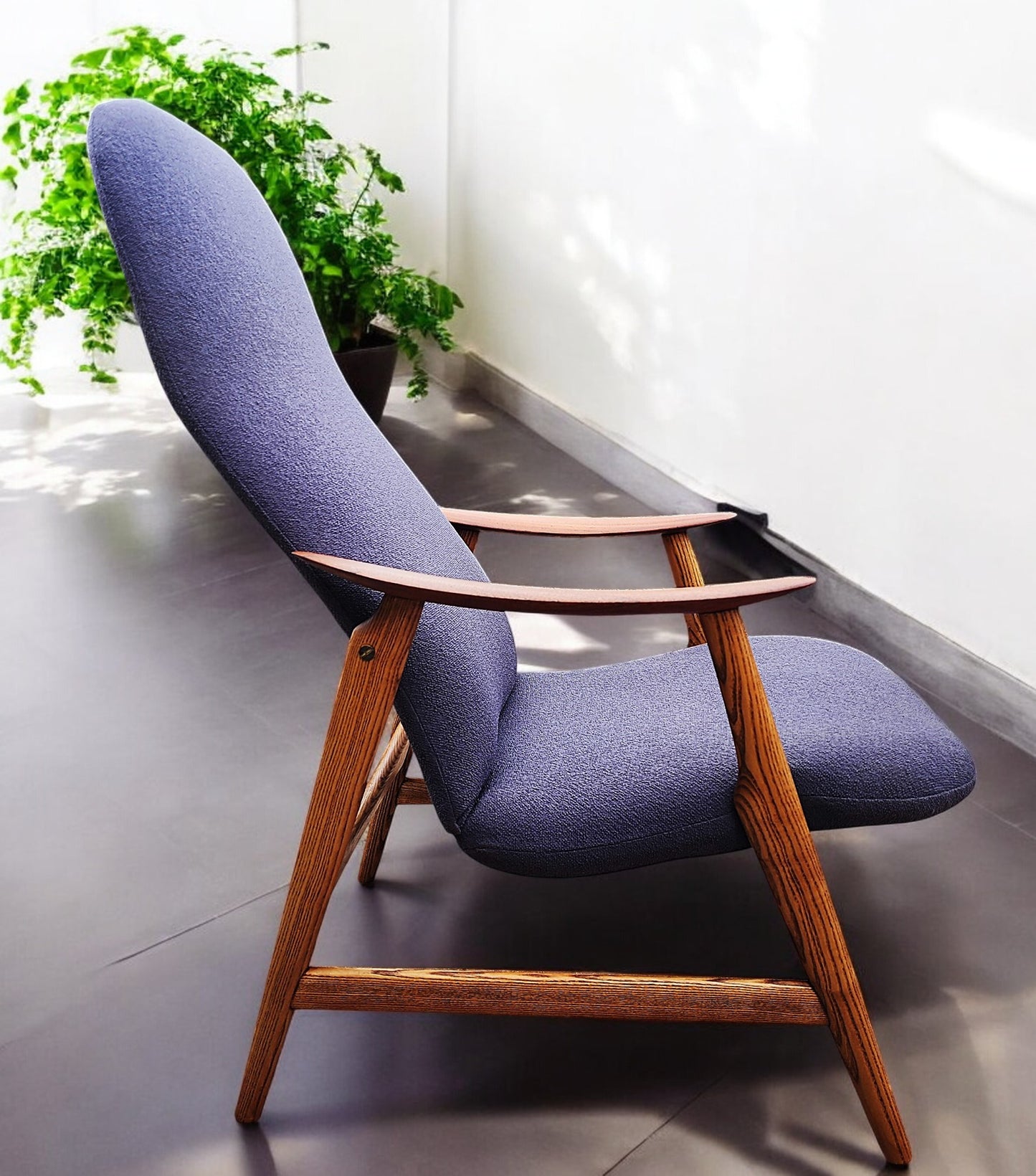 REFINISHED & REUPHOLSTERED in grey Danish MCM Teak Recliner by Arne Vodder