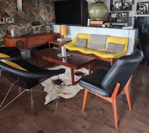 Refinished and reupholstered Danish Mid Century Modern Teak Framed Easy Chair – Mid Century Modern Toronto