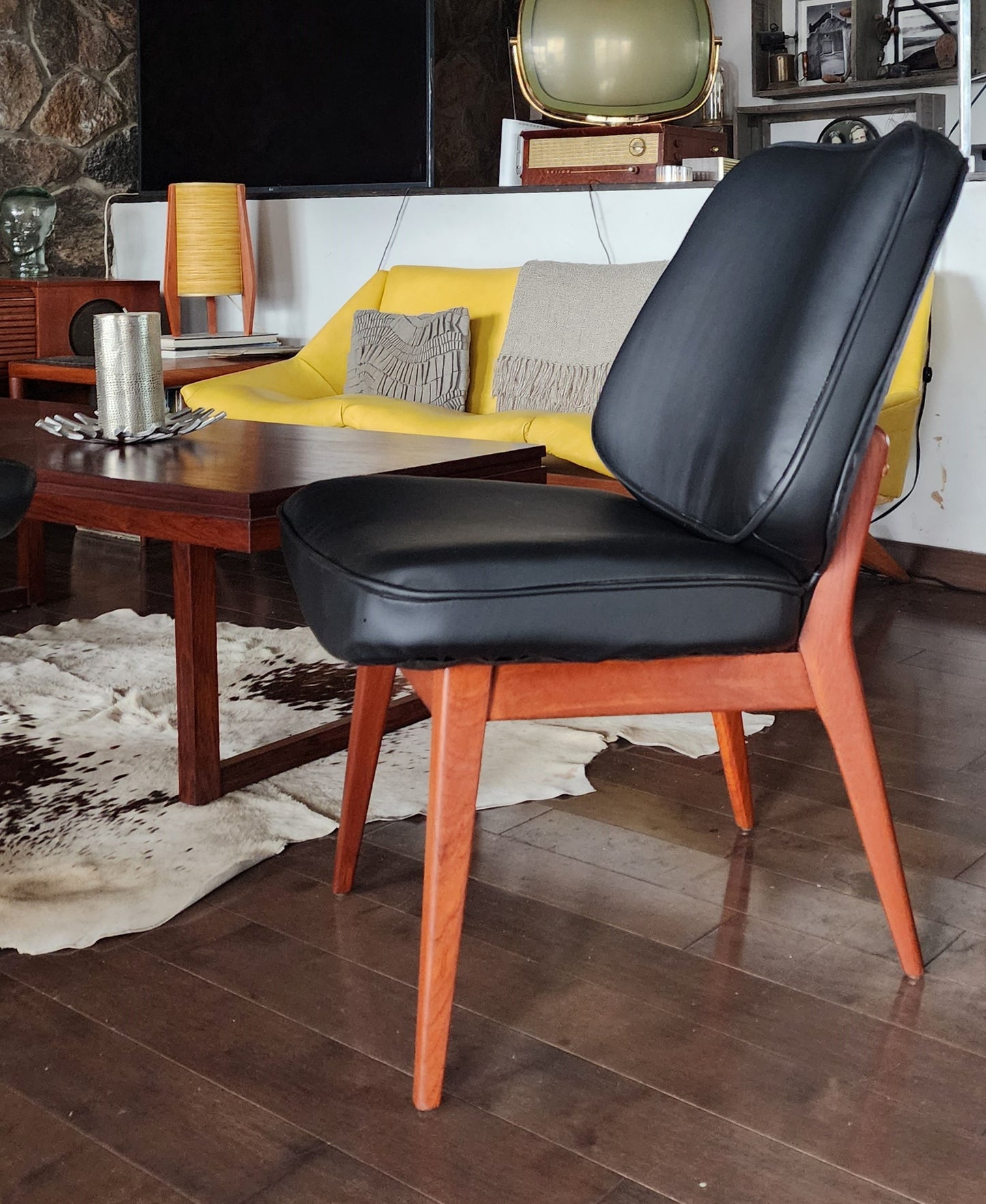 REFINISHED REUPHOLSTERED Danish Mid Century Modern Teak Framed Easy Chair