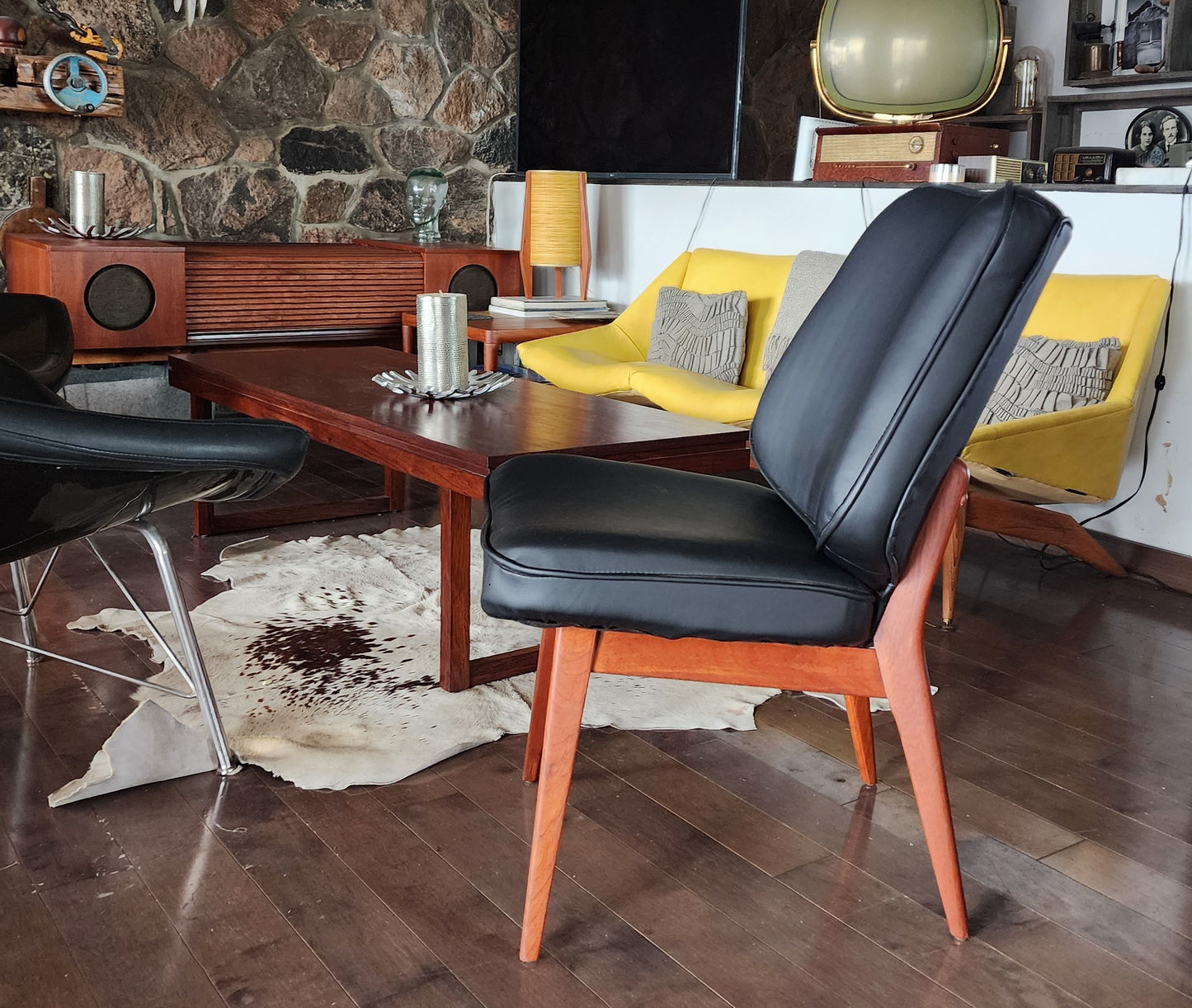 REFINISHED REUPHOLSTERED Danish Mid Century Modern Teak Framed Easy Chair