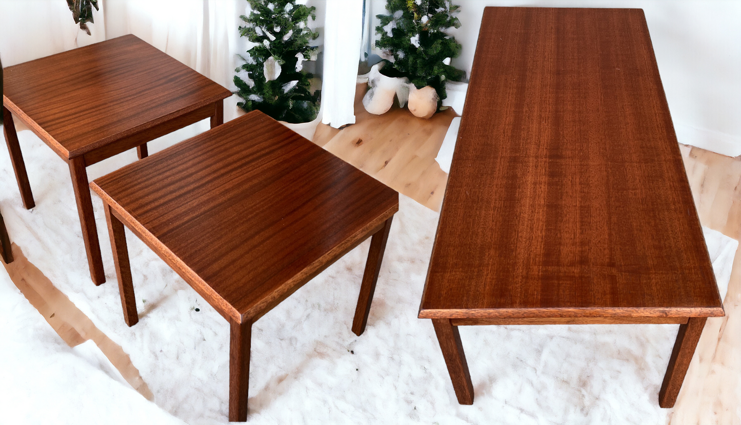 REFINISHED Set of Danish Mid Century Modern coffee table & 2 end tables