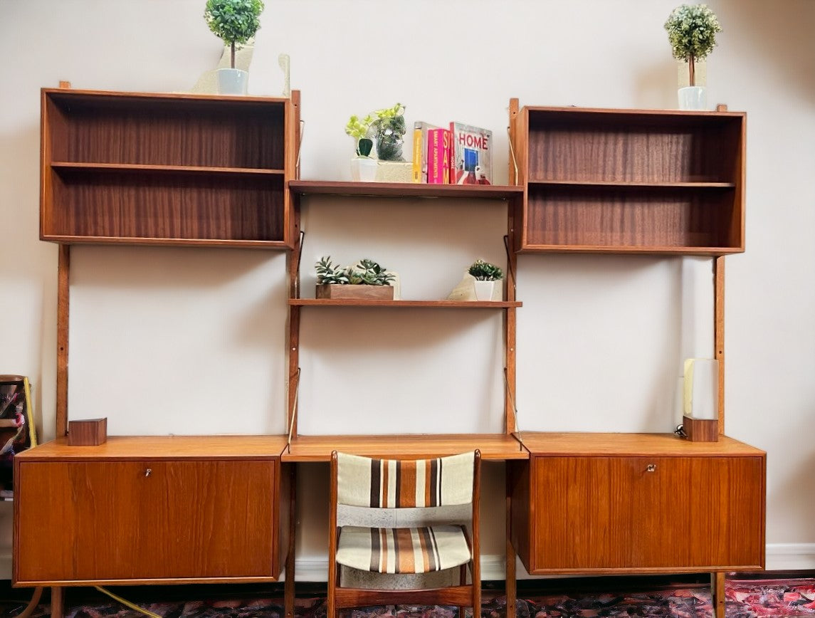RESTORED Danish Mid Century Modern 3 Section Teak Modular Wall Unit by Poul Cadovius