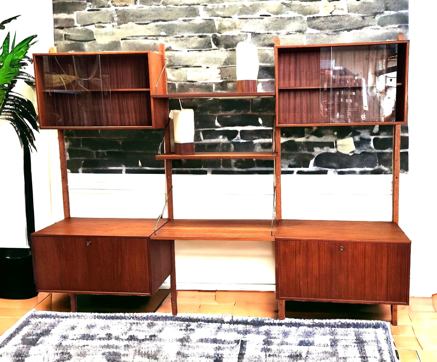 RESTORED Danish Mid Century Modern 3 Section Teak Modular Wall Unit by Poul Cadovius