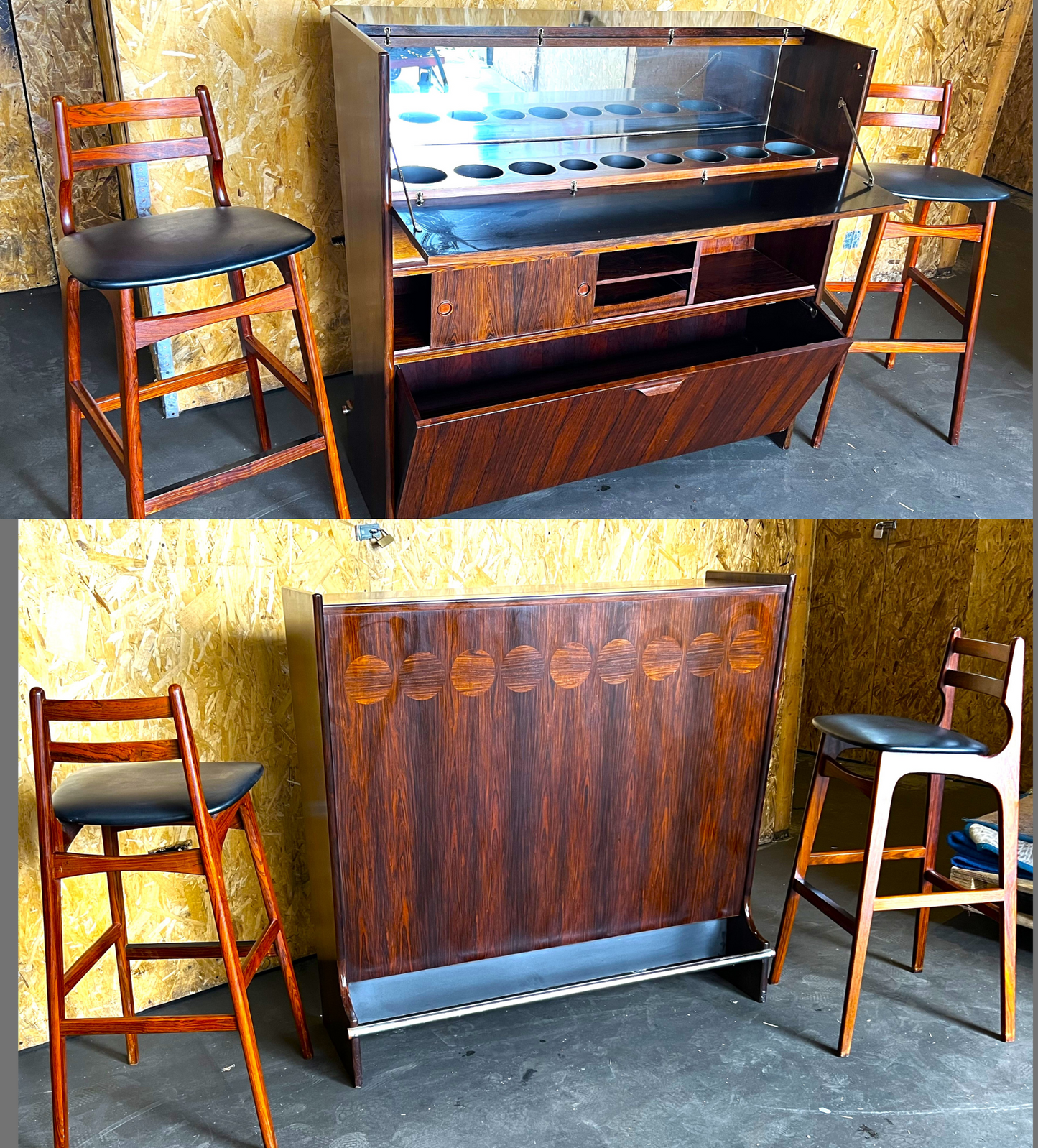 Danish Mid Century Modern Rosewood Bar by J.Andersen & 2 Chairs by E.Buch