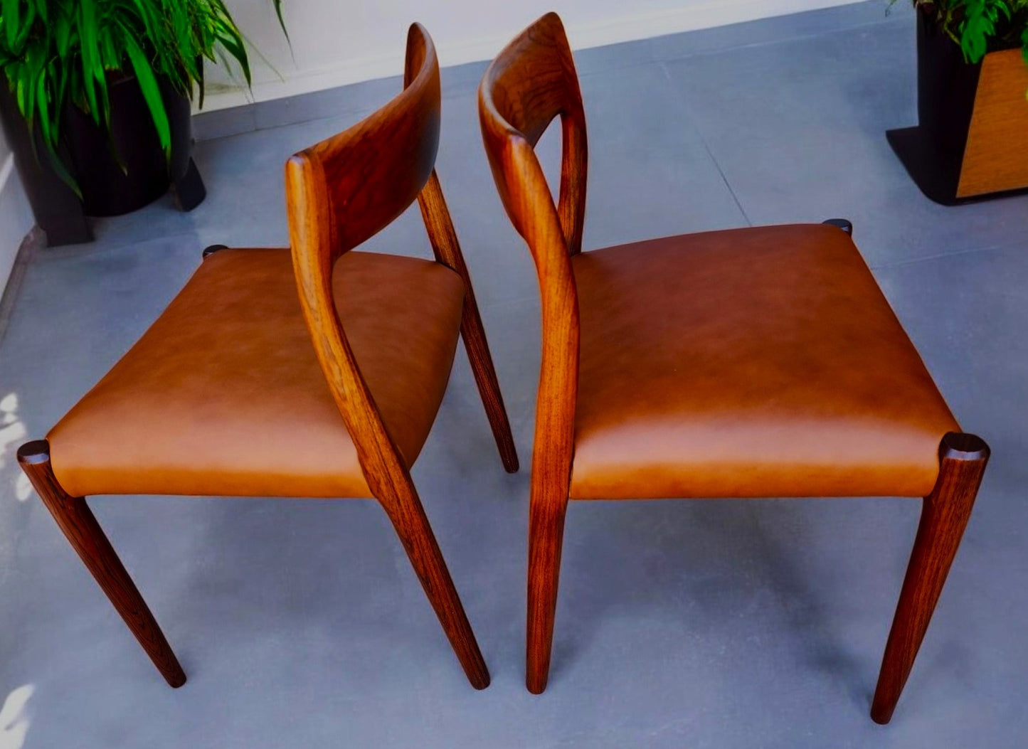 4 Danish MCM Rosewood & Leather Chairs by N.Moller #77