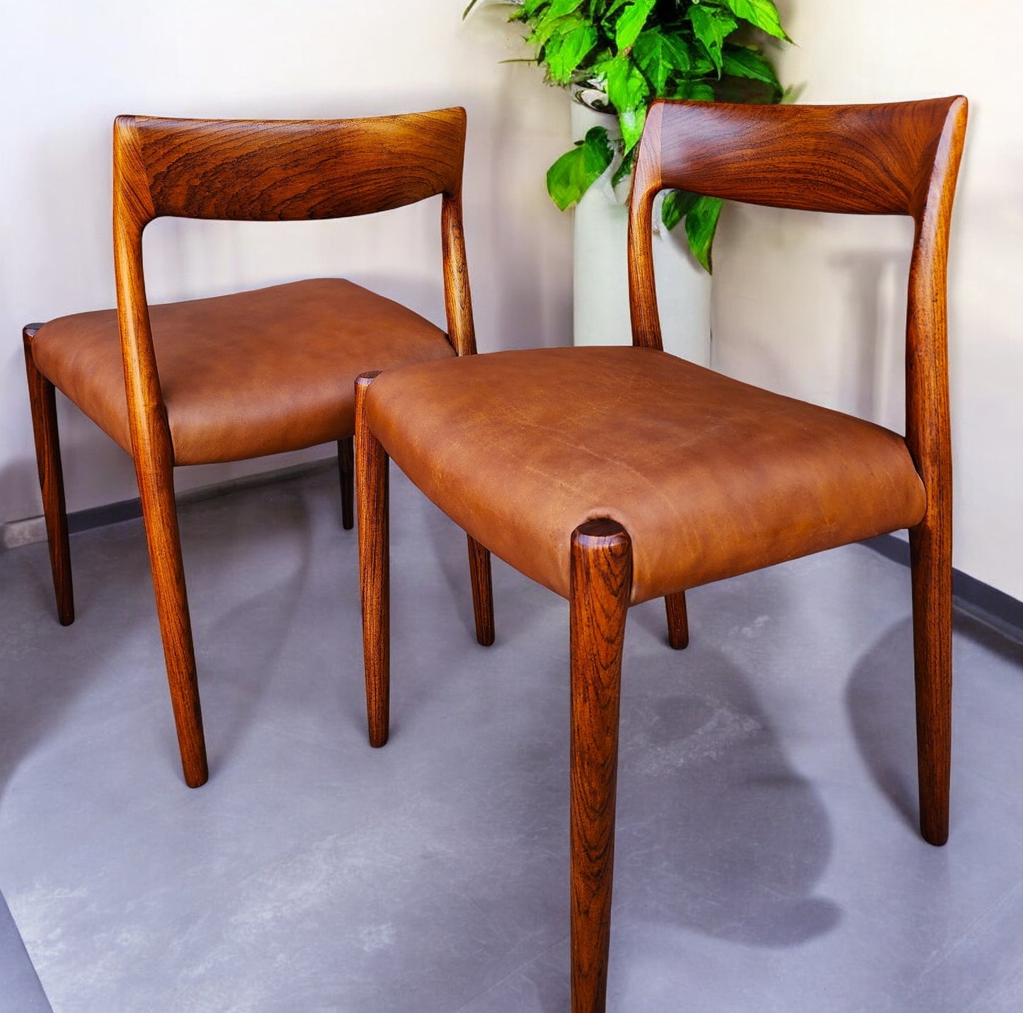 4 Danish MCM Rosewood & Leather Chairs by N.Moller #77
