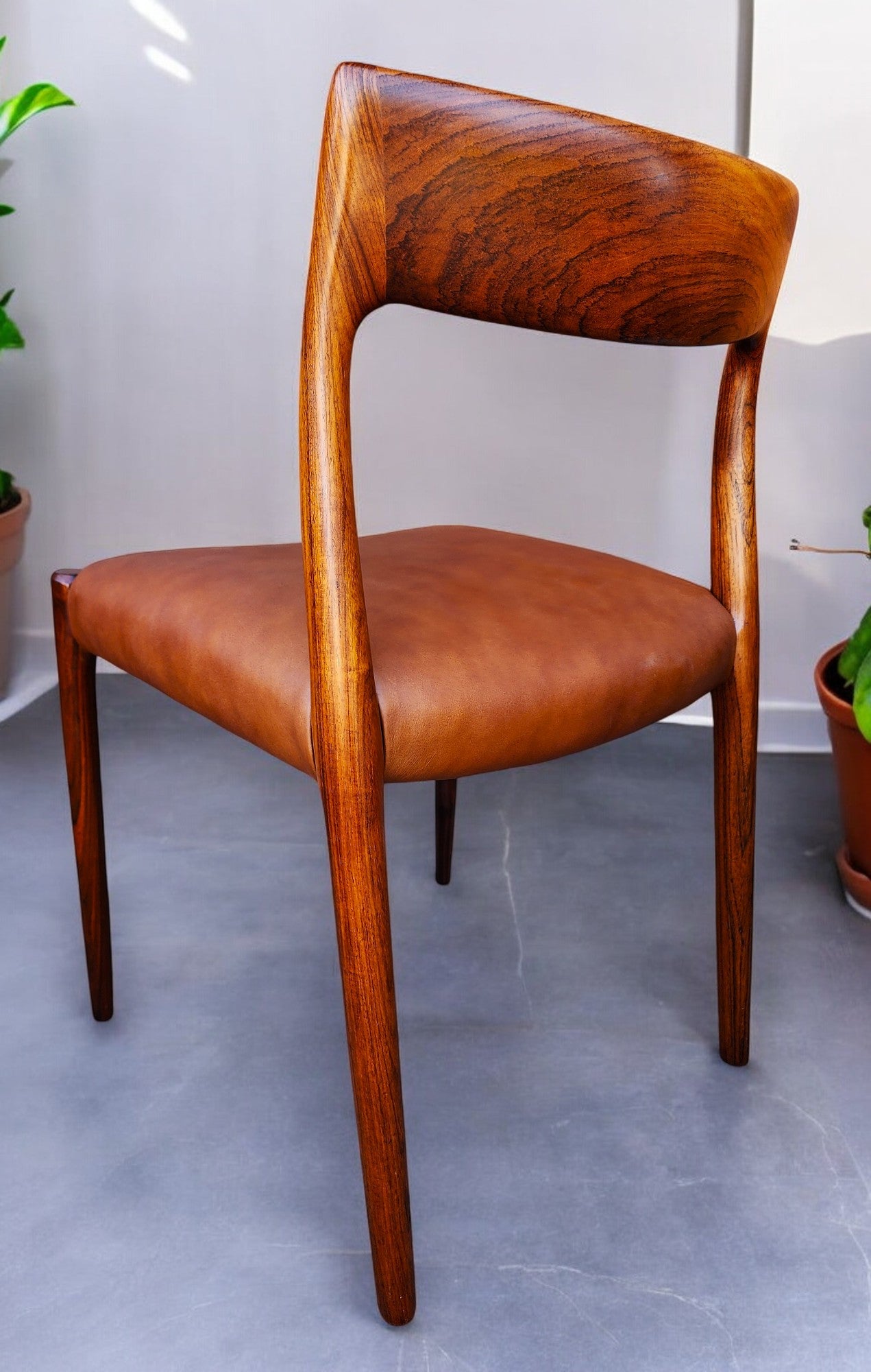 4 Danish MCM Rosewood & Leather Chairs by N.Moller #77