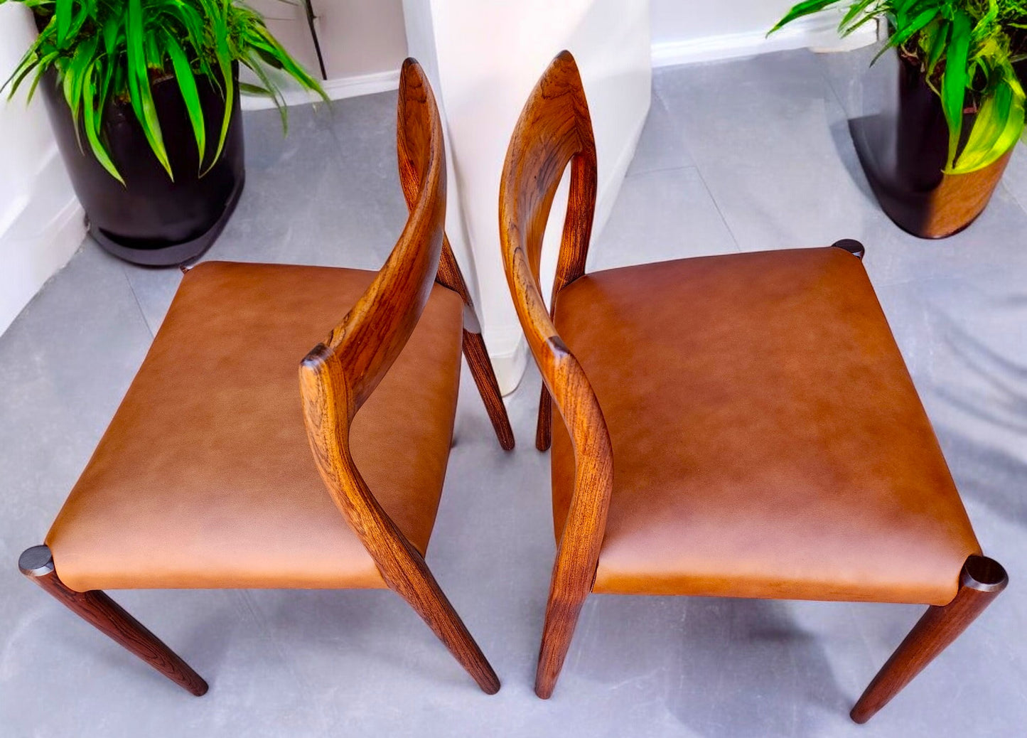 4 Danish MCM Rosewood & Leather Chairs by N.Moller #77
