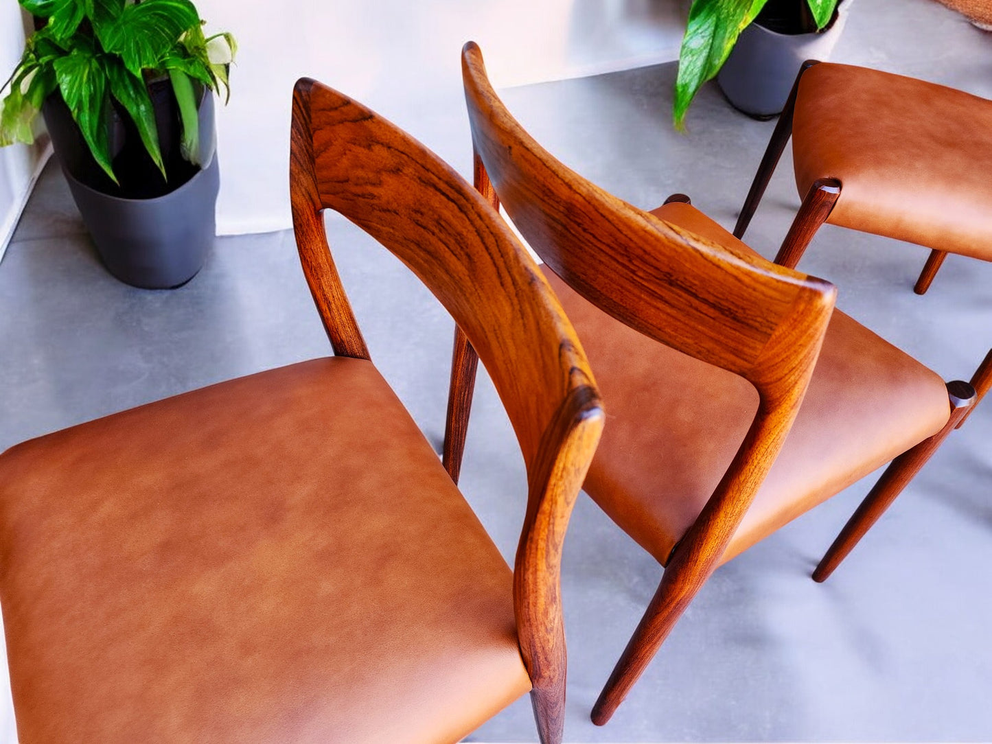 4 Danish MCM Rosewood & Leather Chairs by N.Moller #77