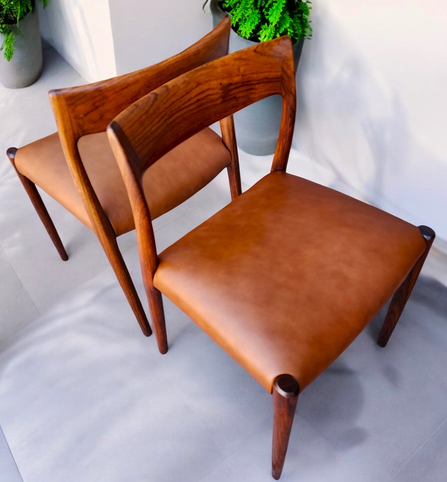 4 Danish MCM Rosewood & Leather Chairs by N.Moller #77