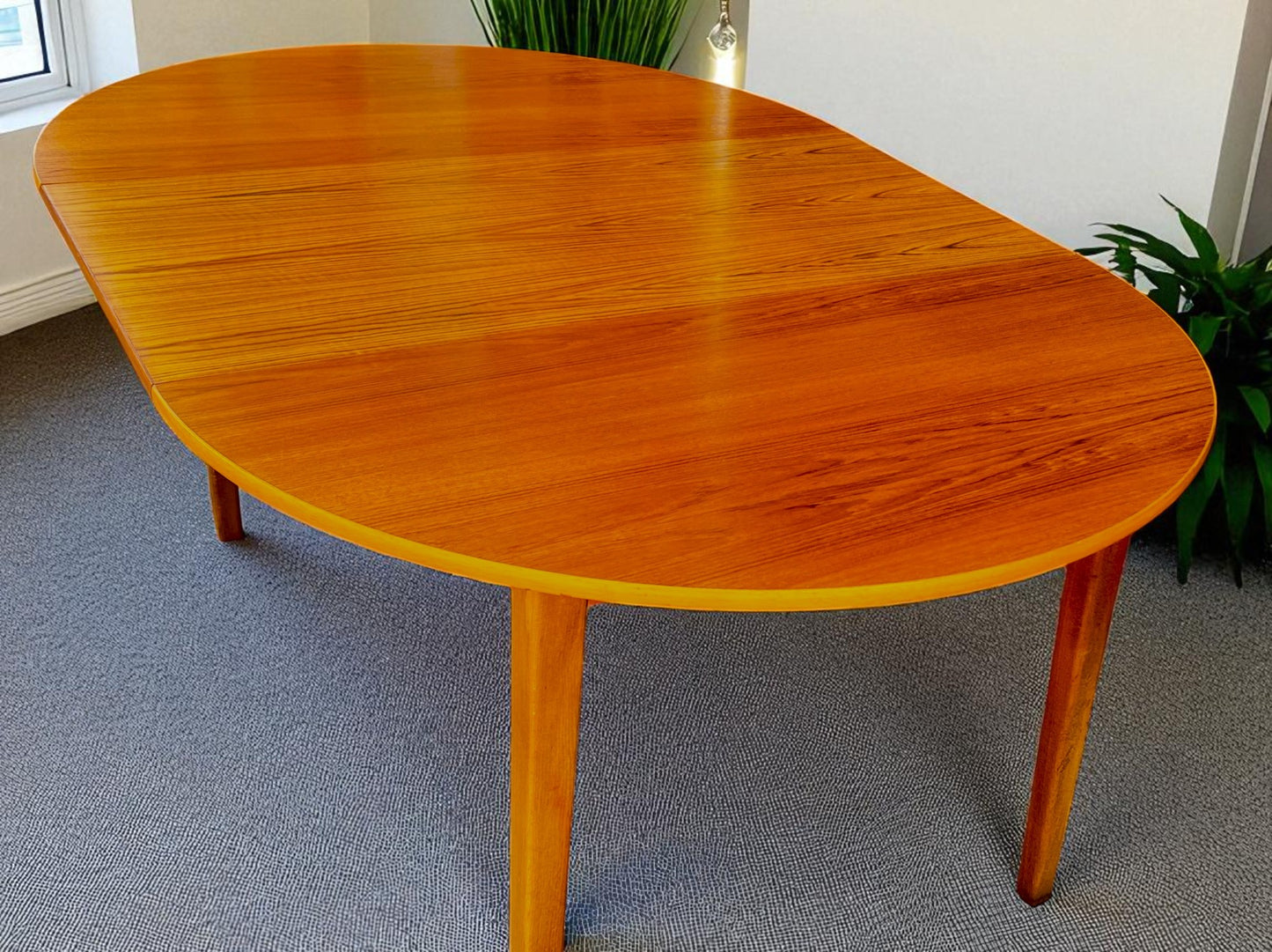 RESTORED Danish Mid Century Modern Teak Table Round w Leaf 43" - 64"