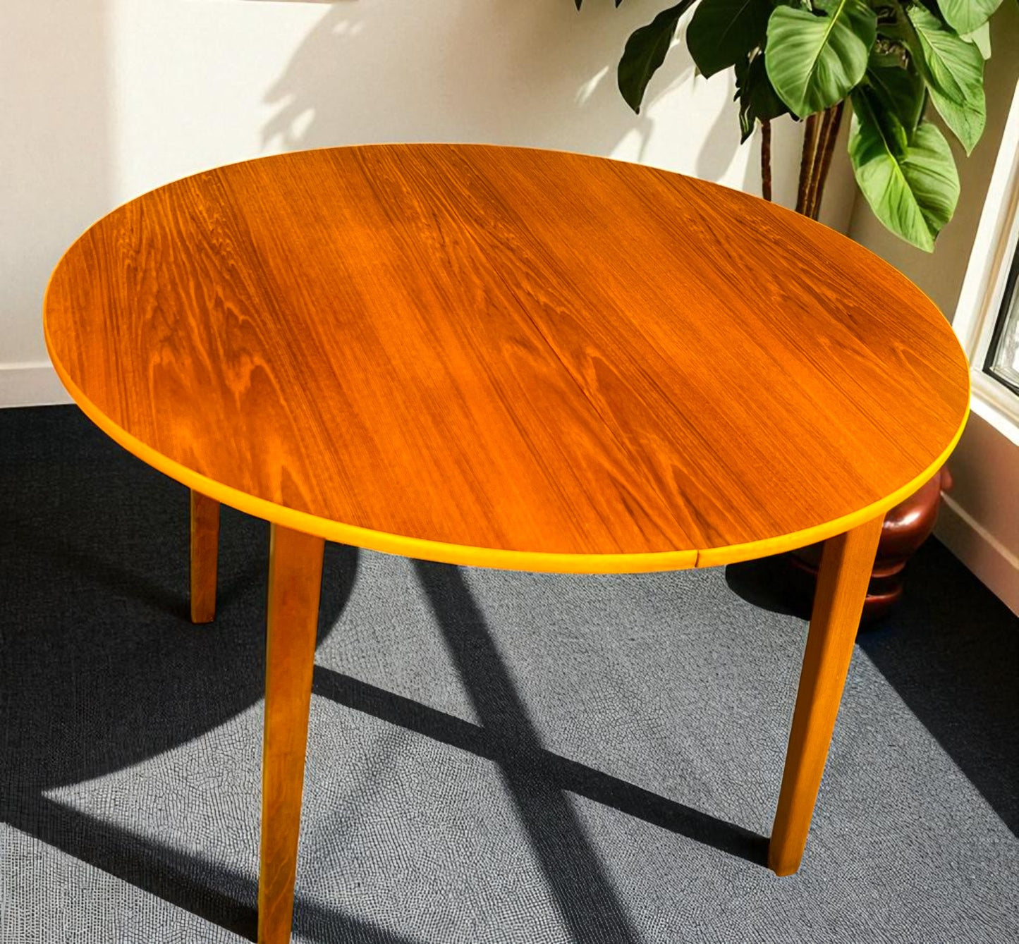 RESTORED Danish Mid Century Modern Teak Table Round w Leaf 43" - 64"