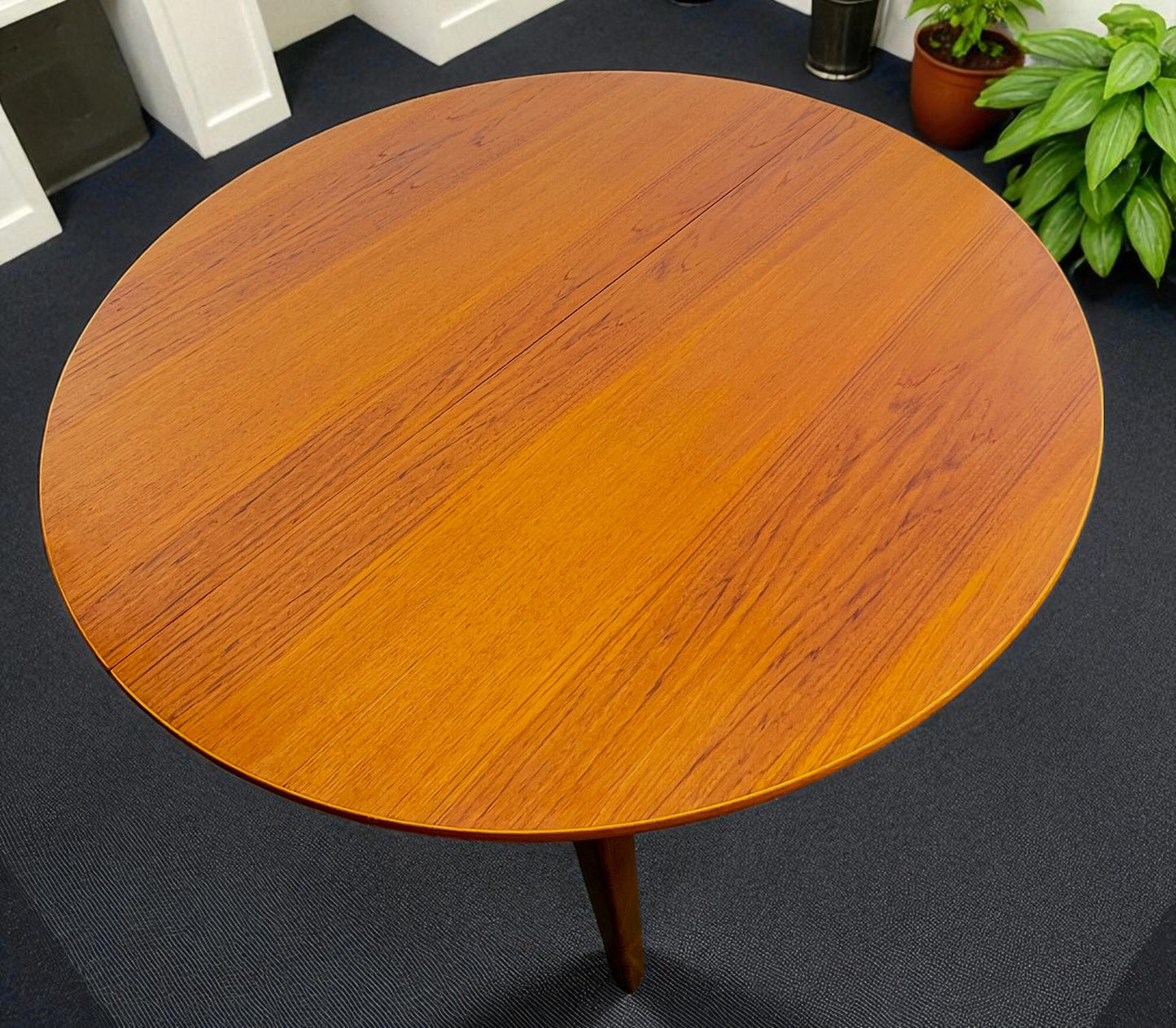 RESTORED Danish Mid Century Modern Teak Table Round w Leaf 43" - 64"