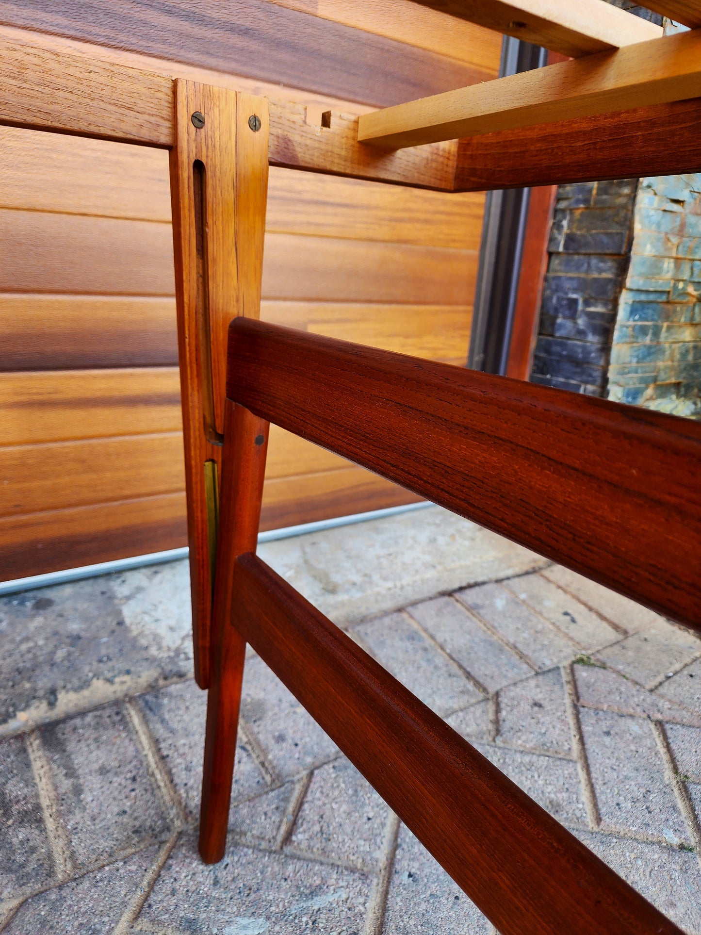 REFINISHED Danish Mid Century Modern Metamorphic Teak ‘Elevator’ Table by Kai Kristiansen, 3 Tables in 1