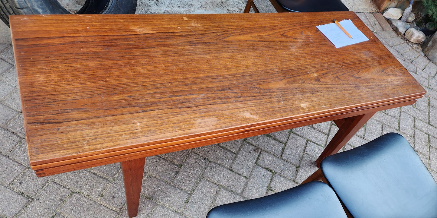 REFINISHED Danish Mid Century Modern Metamorphic Teak ‘Elevator’ Table by Kai Kristiansen, 3 Tables in 1
